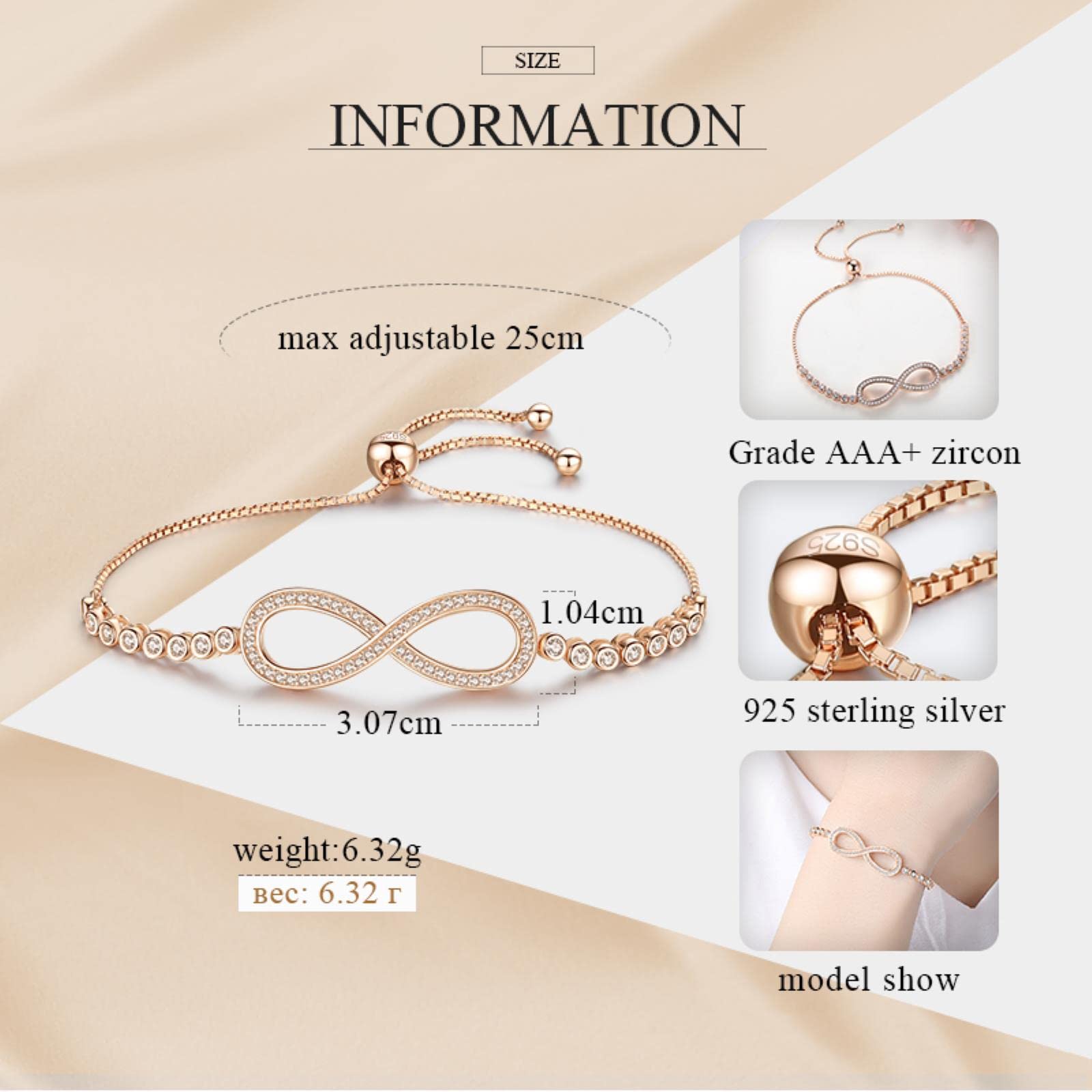 Bracciale in Argento Sterling 925 con Ciondoli Infinity Braccialetti da Tennis per Donna, Uomo, Gioielli da Sposa, Coppia, Braccialetto