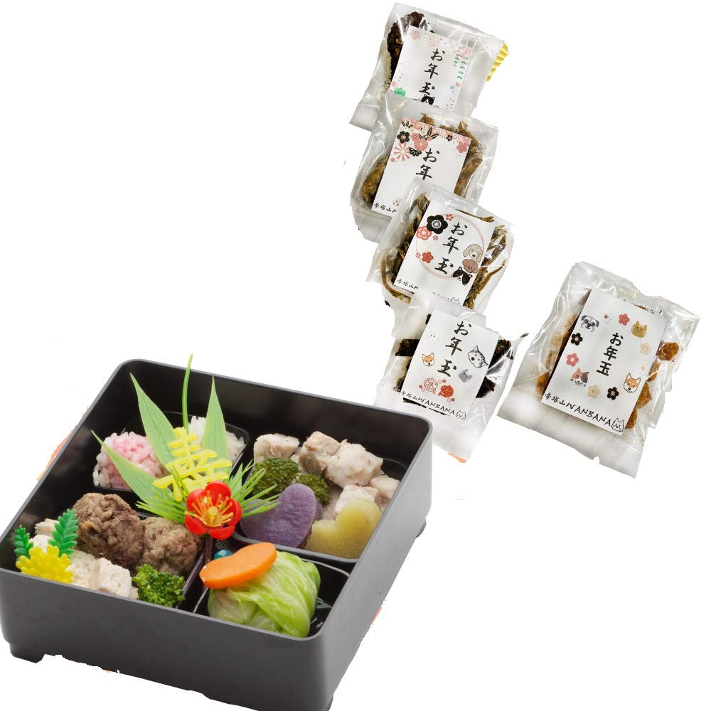 Amazon 新春 お年玉付 犬用 おせち 料理 小型犬 わんちゃん ミニ お節 13cm角 1段 7品目 175kcal ポチ袋 おやつ 国産 無添加 お正月 ごちそう 伝統 クリスマスと一緒に 帝塚山ｗａｎｂａｎａ ワンバナからお届け Dolce Del 帝塚山wanbana ウェット 通販