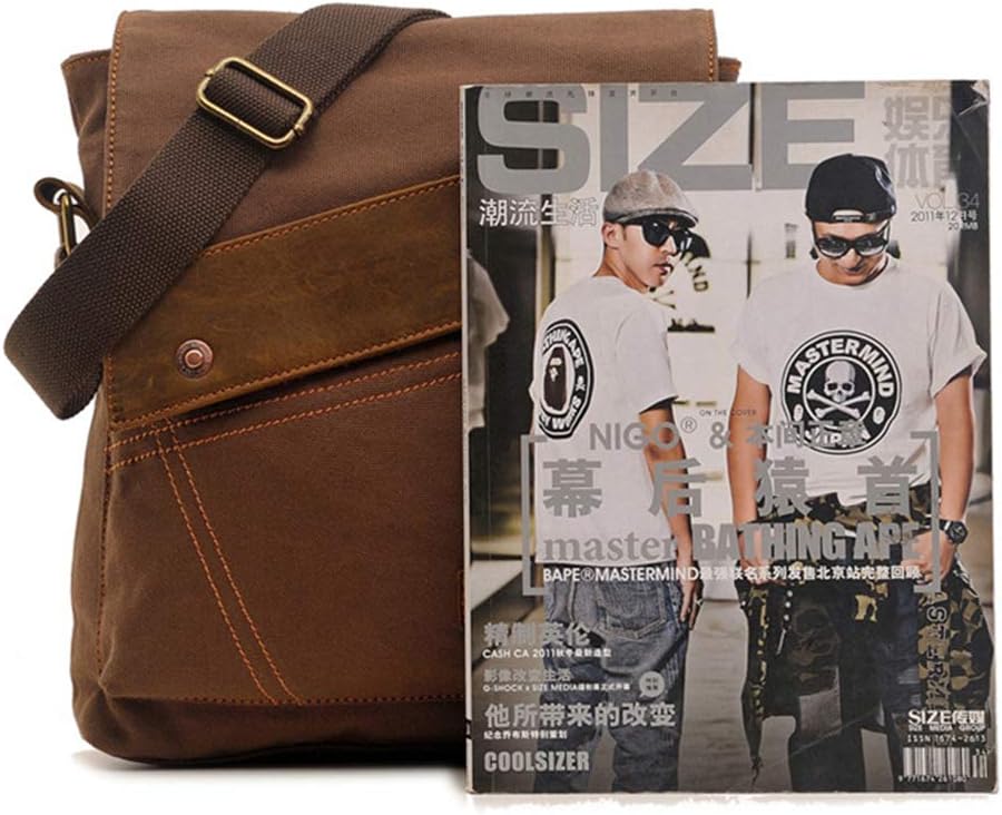Mens Messenger Crossbody Bag Canvas Shoulder Bags Travel Casual Sling Bag Women Purse Bags for Work Business (Khaki)