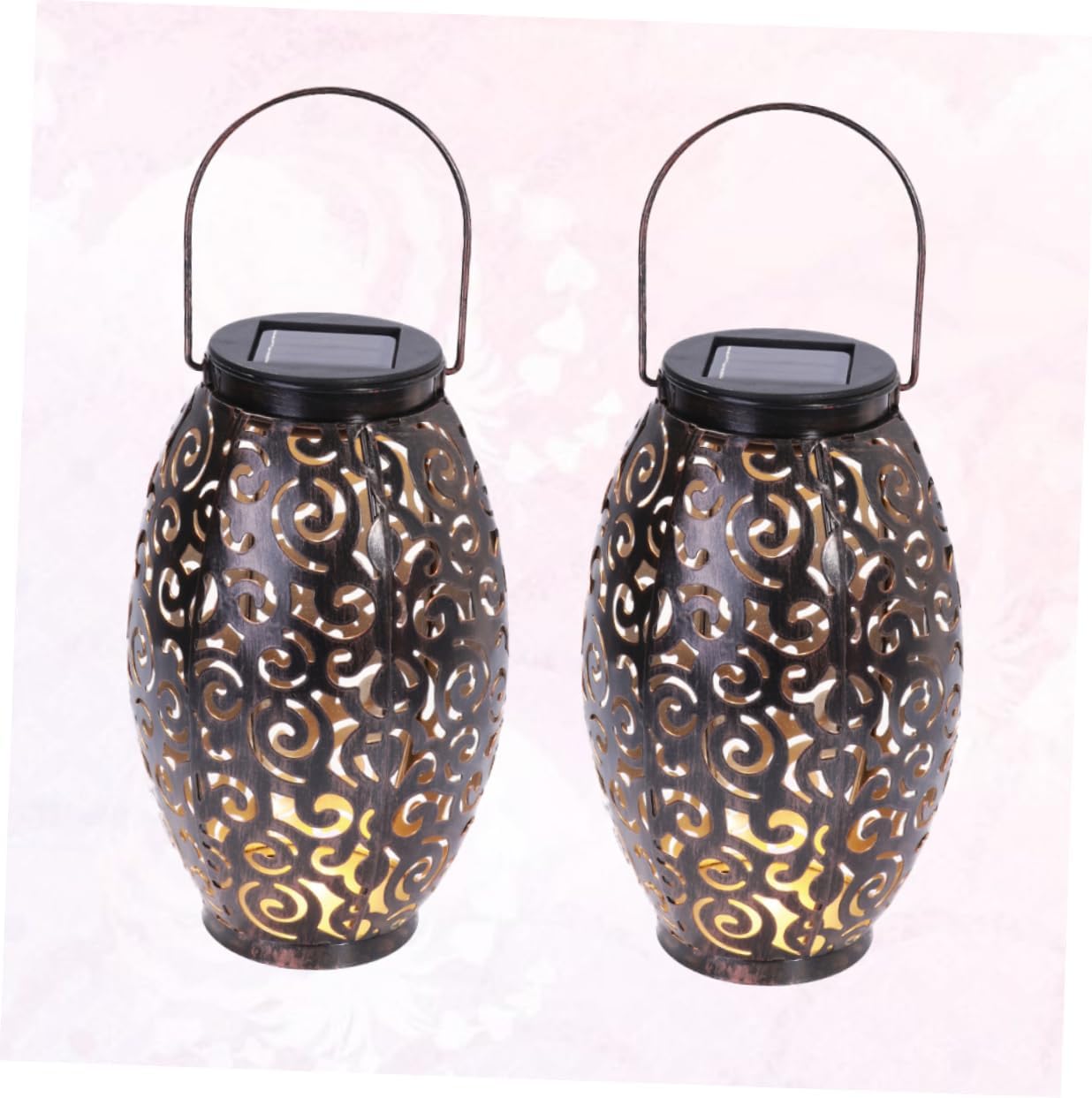 2pcs Iron Art Solar Lanterns Decorative Hanging Outdoor Lights for Patio Garden Hollow Design Portable Unique for Front Door Backyard Use