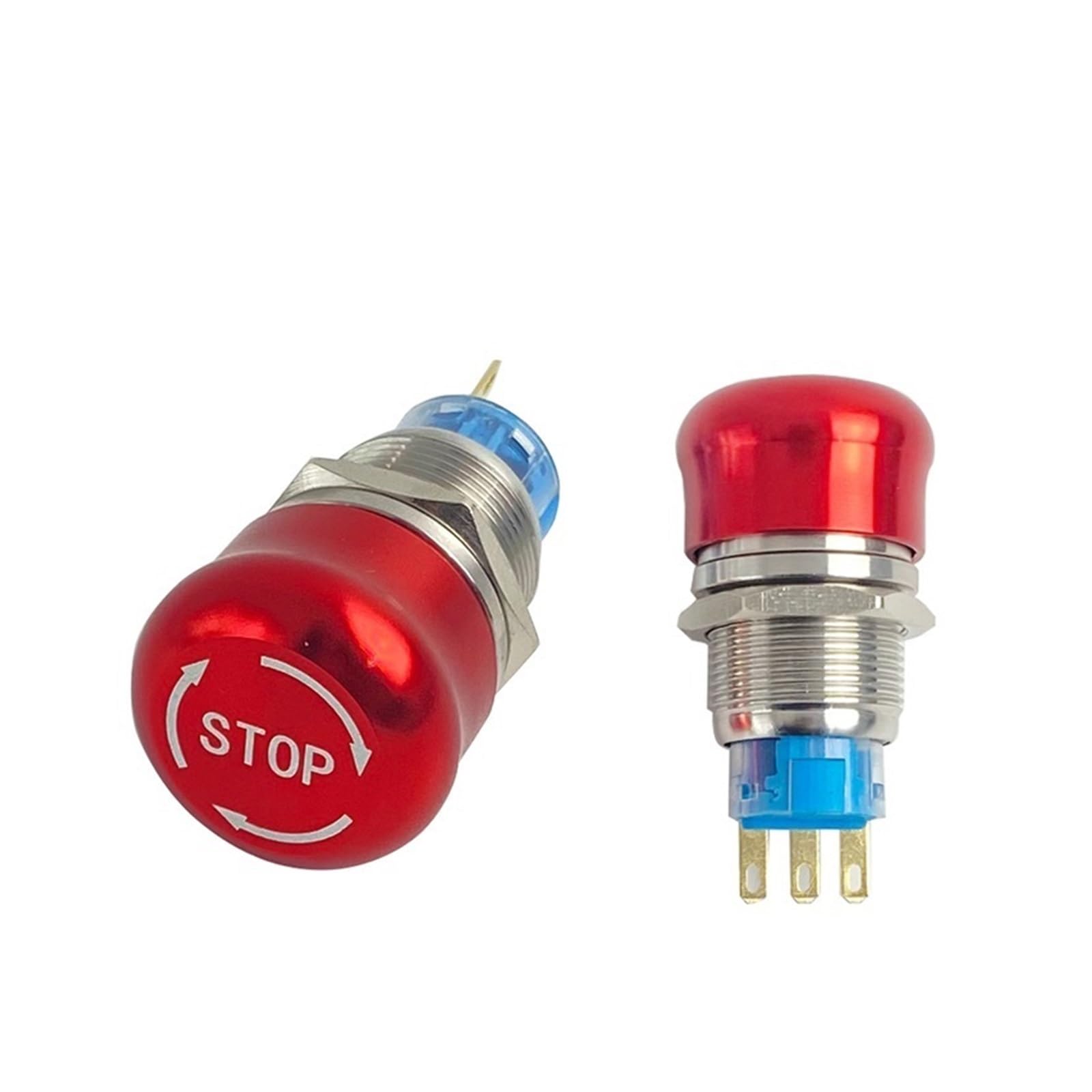 BUDAY 19mm Metal Push Button Switch Emergency Stop Red Mushroom Knob Rotary Locking Mini DIY 3 Pins 1NO1NC