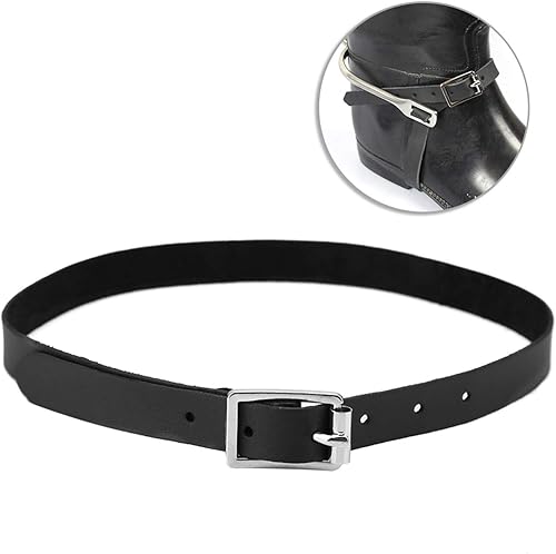 Miniatura 4 de Correas ajustables de cuero negro resistente occidental, correa de espuelas de equitación, deportes al aire libre hechos a mano para montar a caballo