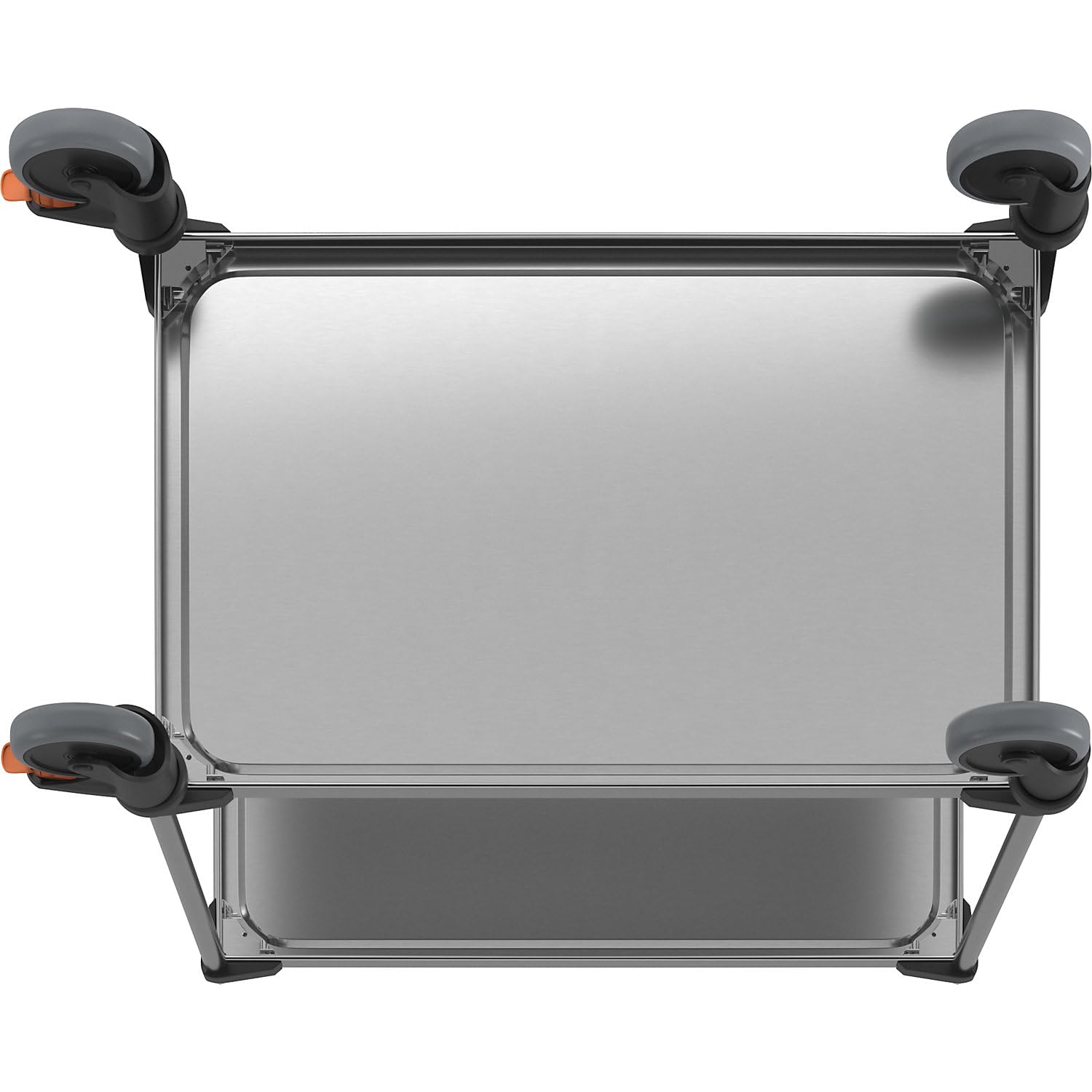 Servierwagen aus Edelstahl, mit 2 Etagen, LxBxH 870 x 570 x 950 mm, montiert.