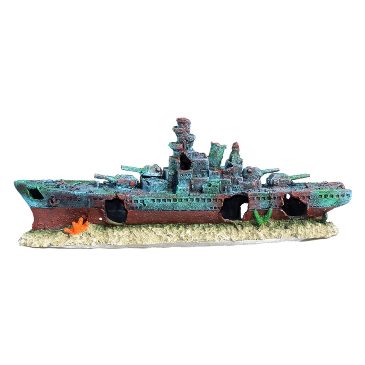 ORFOFE Schiffswrack Aquarium Dekoration Resin Realistische Versunkene Kriegsschiff attrappe Wasserdichtes Unterwasser Ornament Versteck für Fische Maritimes Aquarium deko Element