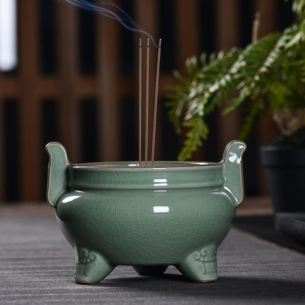 Incense Holder Incense Burner Incense Waterfall Celadon Censer Large Household Indoor Worship Censer Furnace Buddha Hall Antique Ceramic Ornaments Backflow Incense Burner