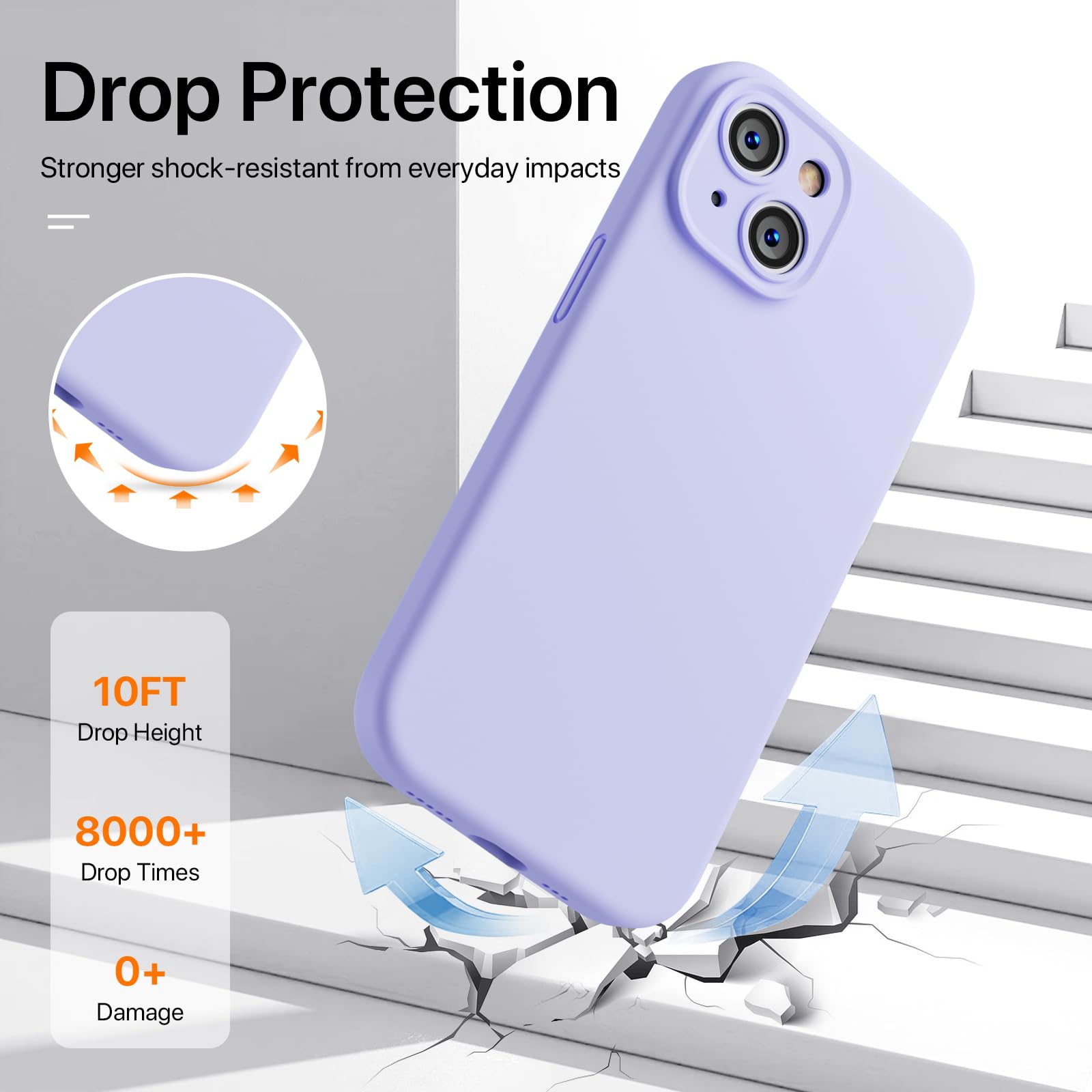 GOODVISH 3 in 1 Silicone Cover per iPhone 15 6.1" (2023), Custodia con 2 Pellicola Protettiva, Case per Cellulare Ultra Sottile Antiurto Resistente [Protezione Fotocamera], Viola