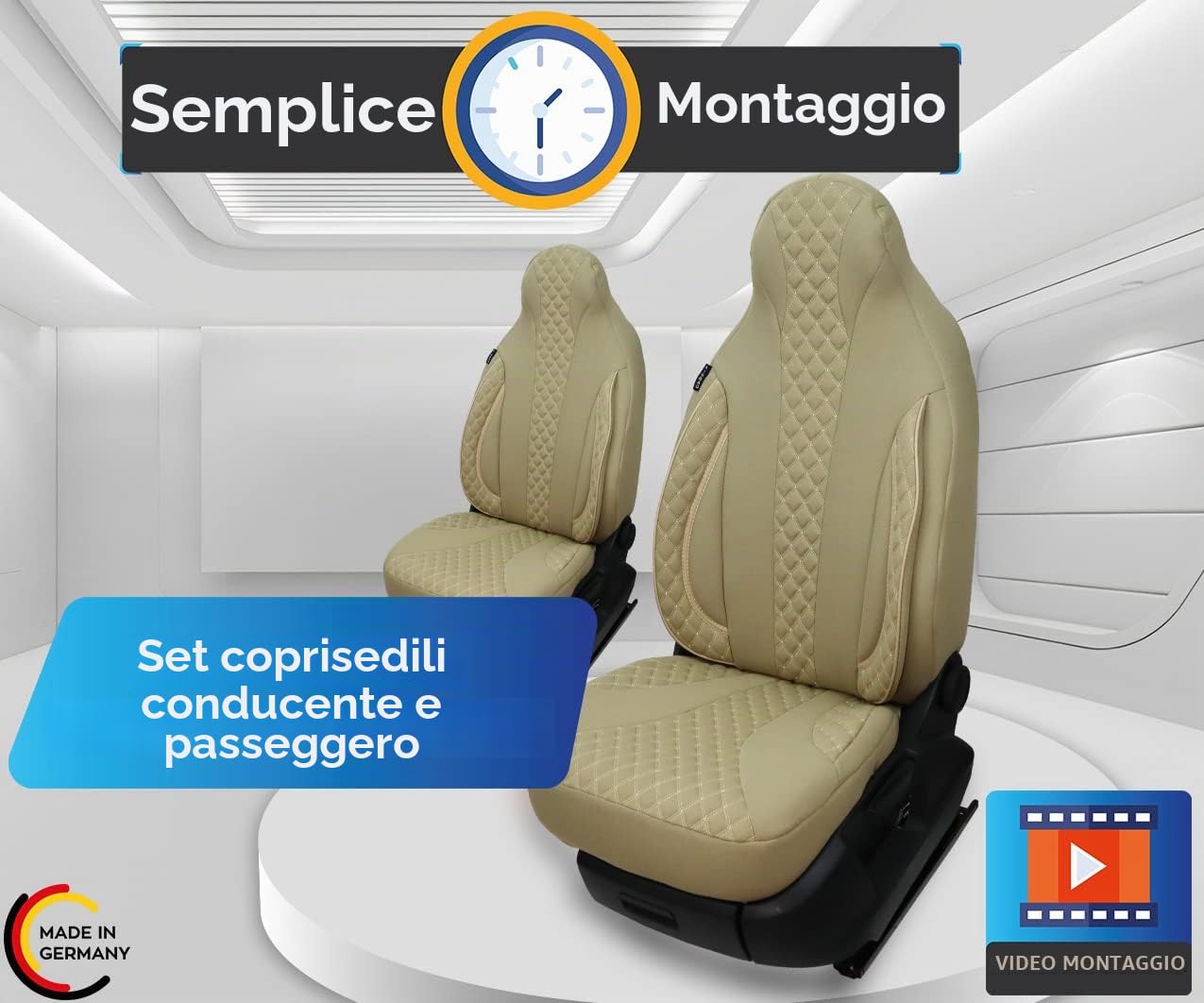 BREMER SITZBEZÜGE Coprisedili per pilota, compatibili con camper Hymer Ducato, accessori per camper | set da 2 coprisedili con braccioli in beige | WPL405