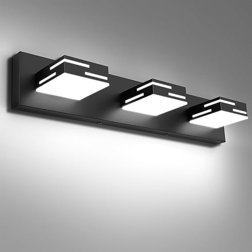IZORRO Moderna lámpara LED de tocador de baño (24 pulgadas, 3 luces, 5 CCT, regulable), luces de tocador negras mate para accesorios de iluminación