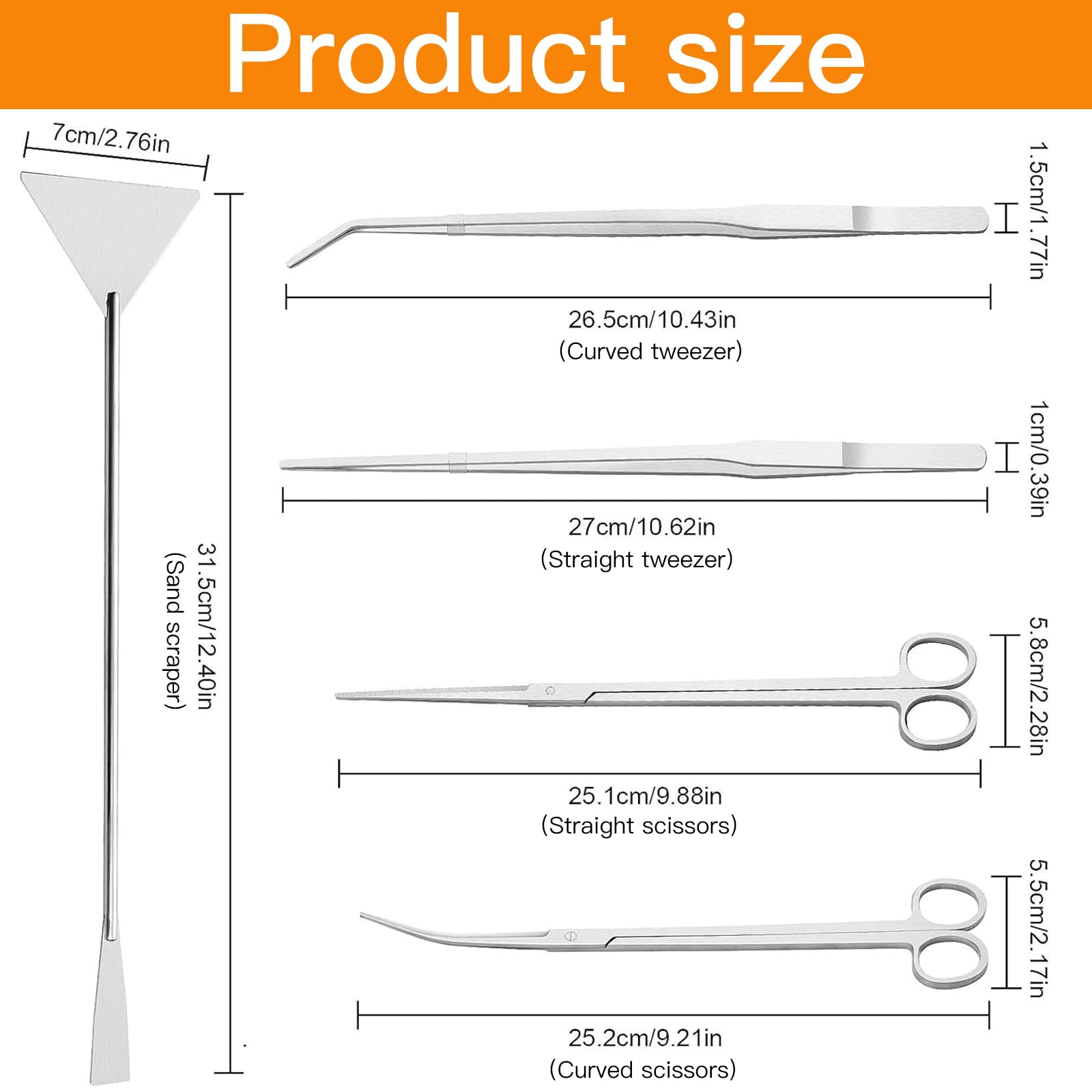 5 in 1 Attrezzi Piante Acquario,in Acciaio Inox Acquatiche Set di Utensili Set Accessori per Acquari Pinzette per Piante Acquatiche Scissor Substrato Spatola Kit di Base per Strumenti Acquario