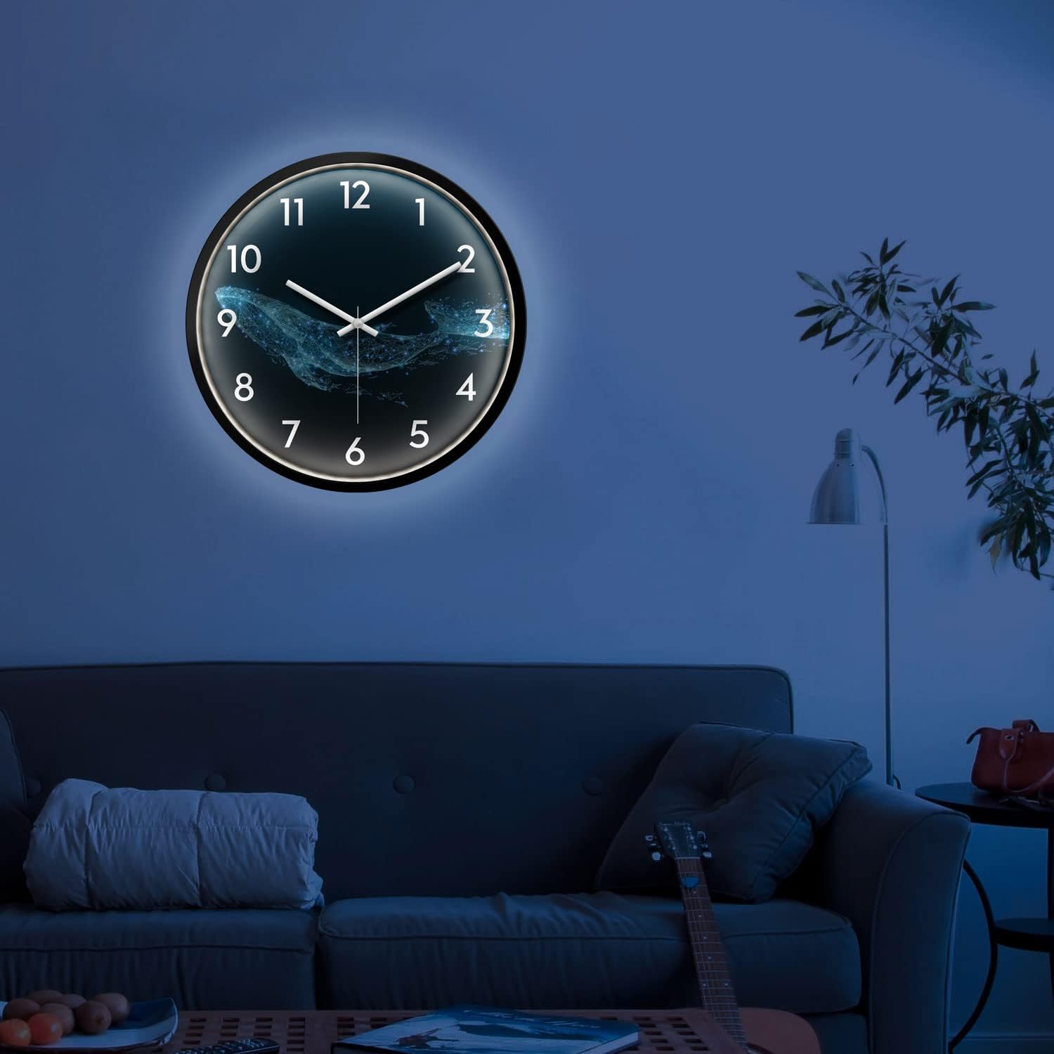 Buy Luminous Wall Clock Silent Night Light Clocks Blue Whale Glow in