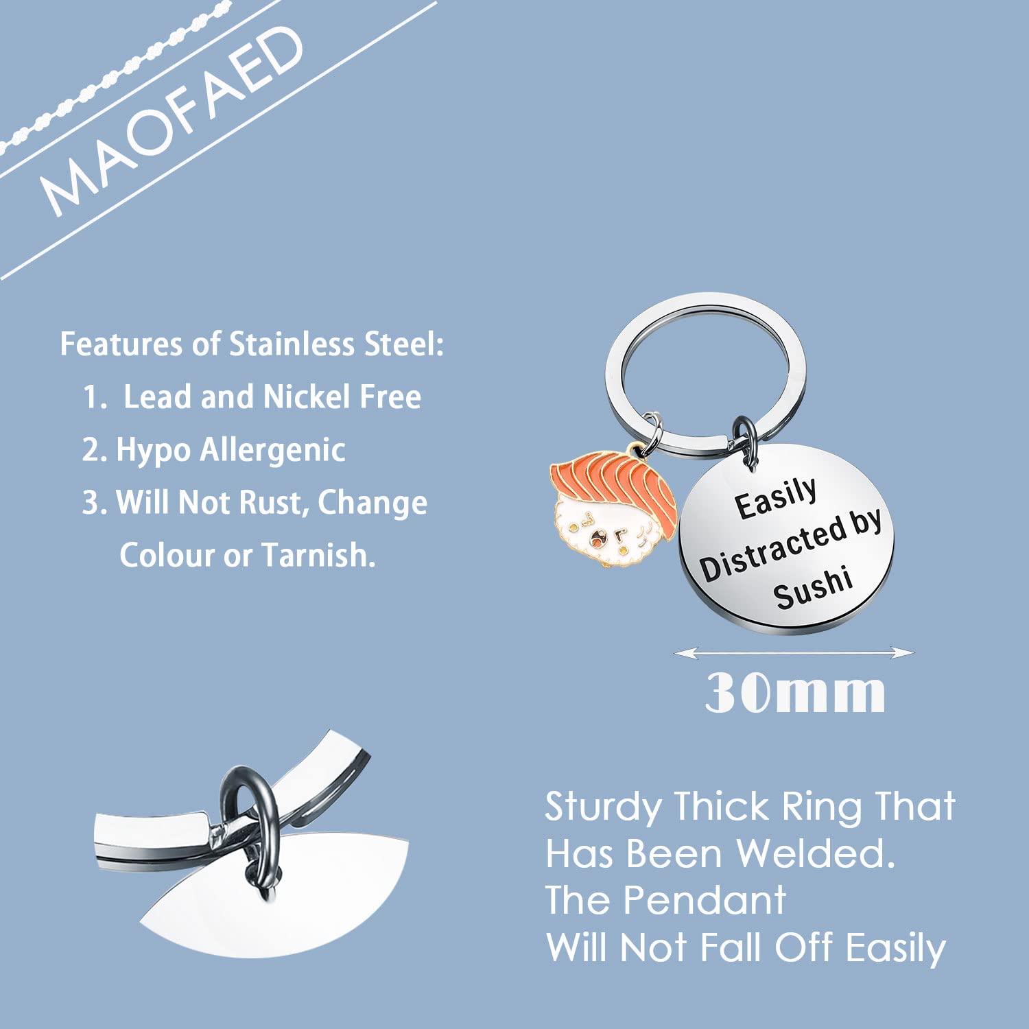 MAOFAED Sushi Gift Sushi Jewelry Sushi Lover Gift Easily Distracted By Sushi Keychain Sushi Chef Gift (distracted by sushi)