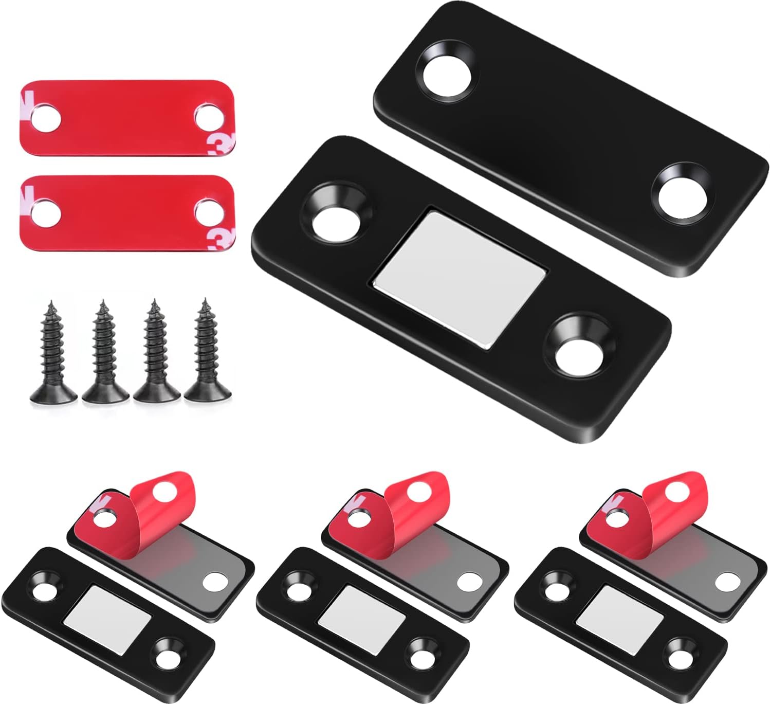 Magnetic Door Catch Vicuna R, Ultra Thin Cabinet Magnets Adhesive Cabinet Magnetic Catch, Strong Magnetic Door Buckle, Punch Free Door Magnet for Kitchen Closet Drawer Door Closer (4 Pack)