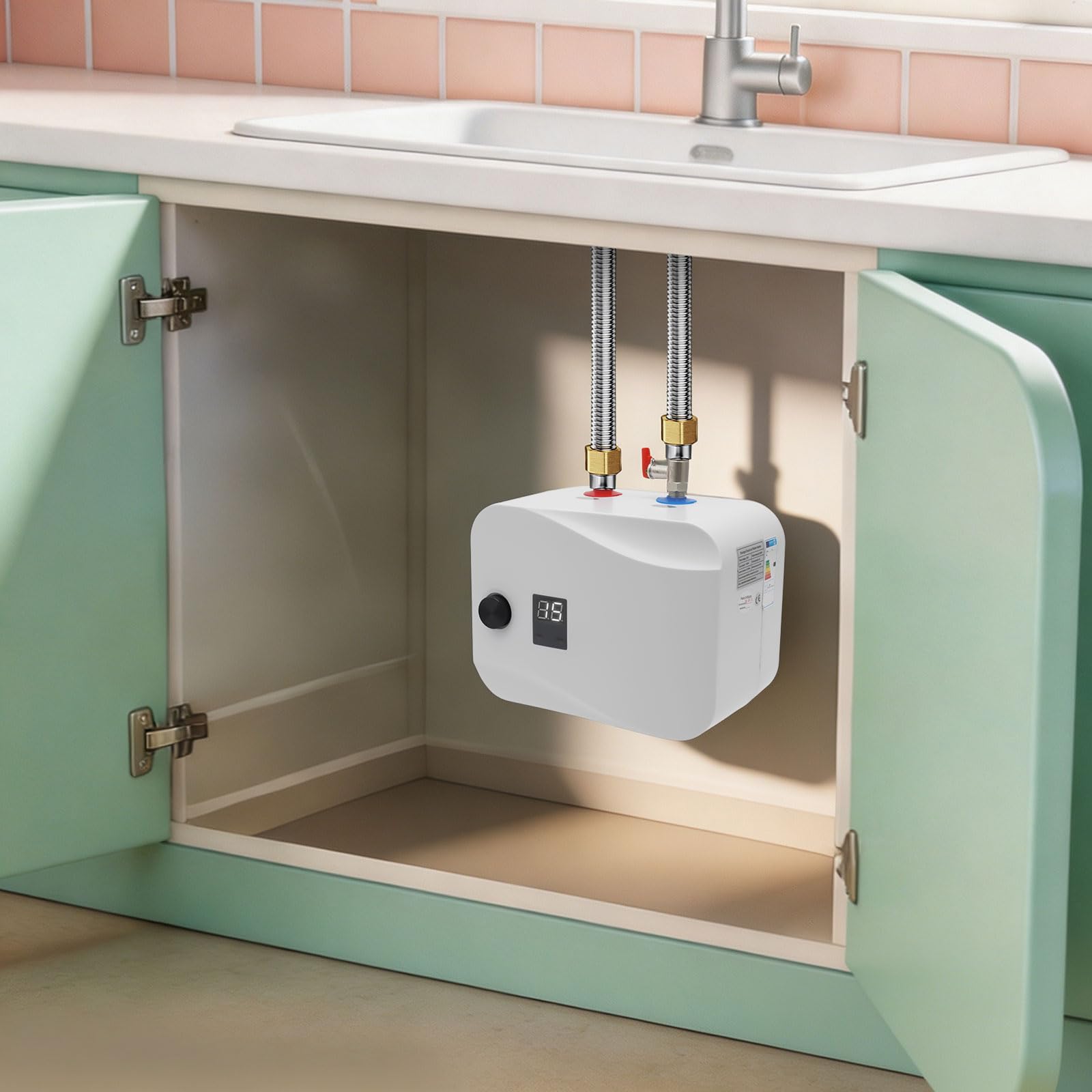 Scaldacqua elettrico istantaneo, 6 l, 30-65 °C, 1500 W | Scaldabagno da 0,75 Mpa, indicatore LED, acqua calda istantanea per lavelli da cucina, lavandini, installazione sottolavello