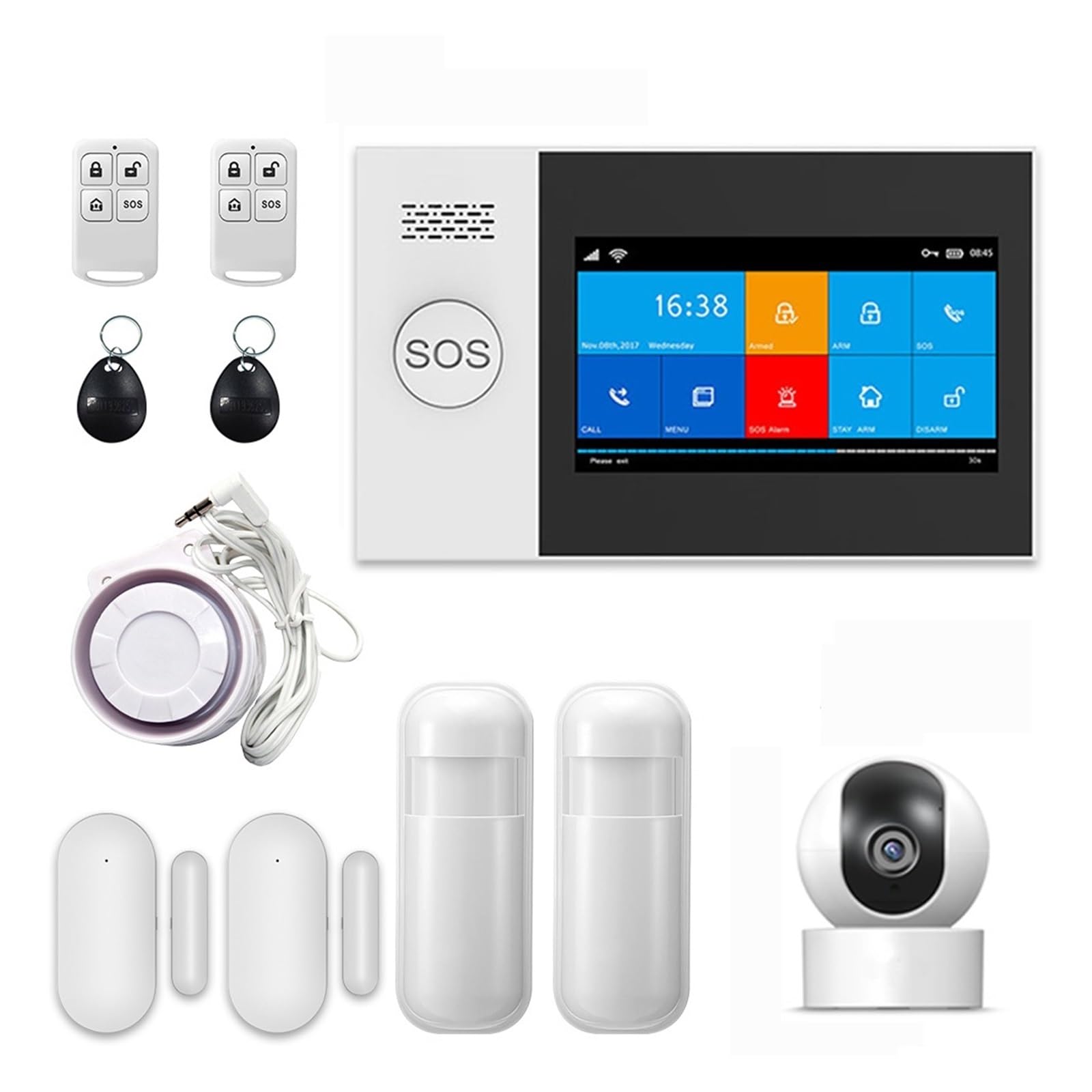 CUDTAPI GSM Home Security Alarm System App Control Remote Window Sensor With 1080P IP Camera Smart Kits(SET-B)