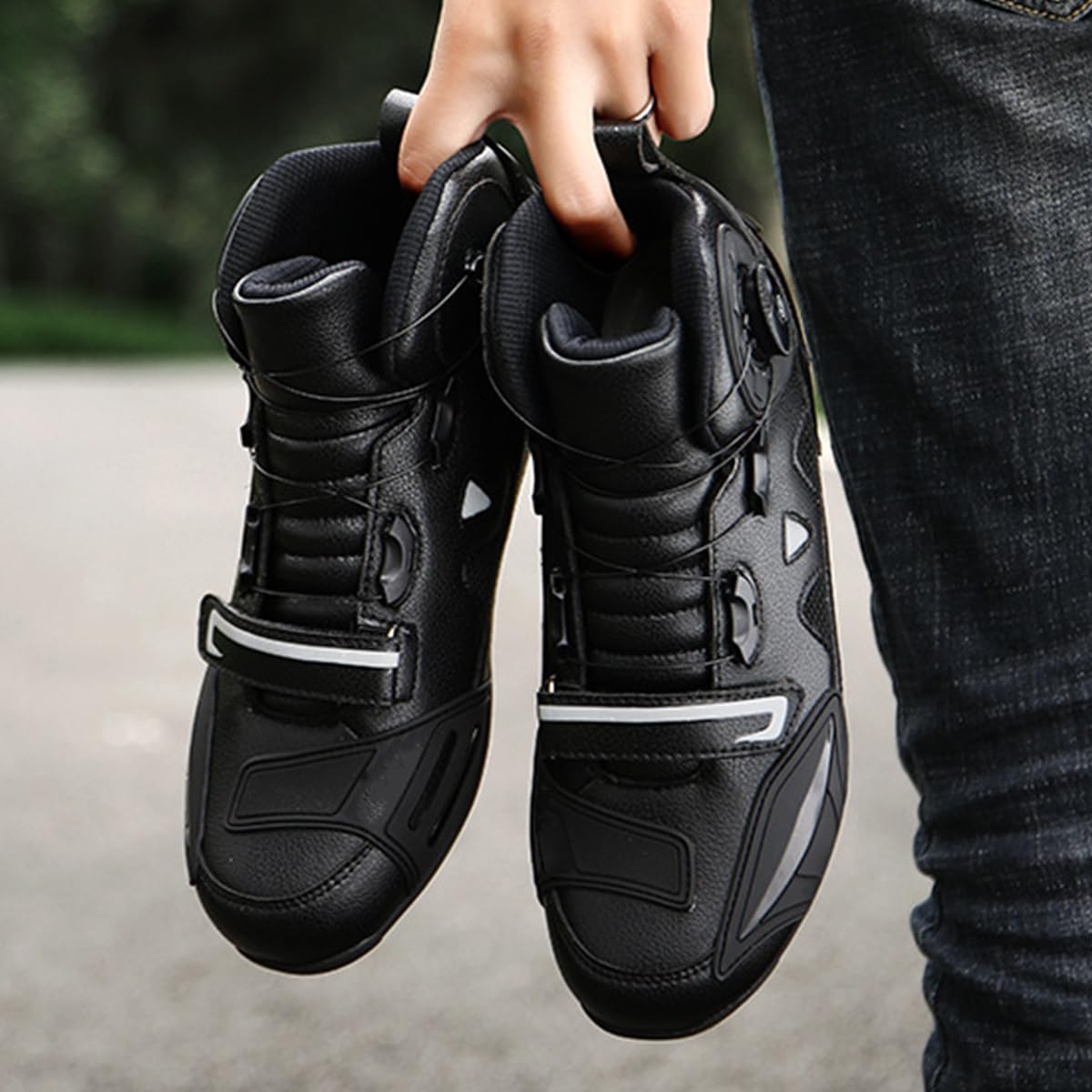 Stivali da Moto in Pelle Uomo Scarpe da Moto da Motocross | Stivali da Street Casual, Antiscivolo, Resistenti e Comode, Traspiranti, Rinforzate, Supporto alla Caviglia