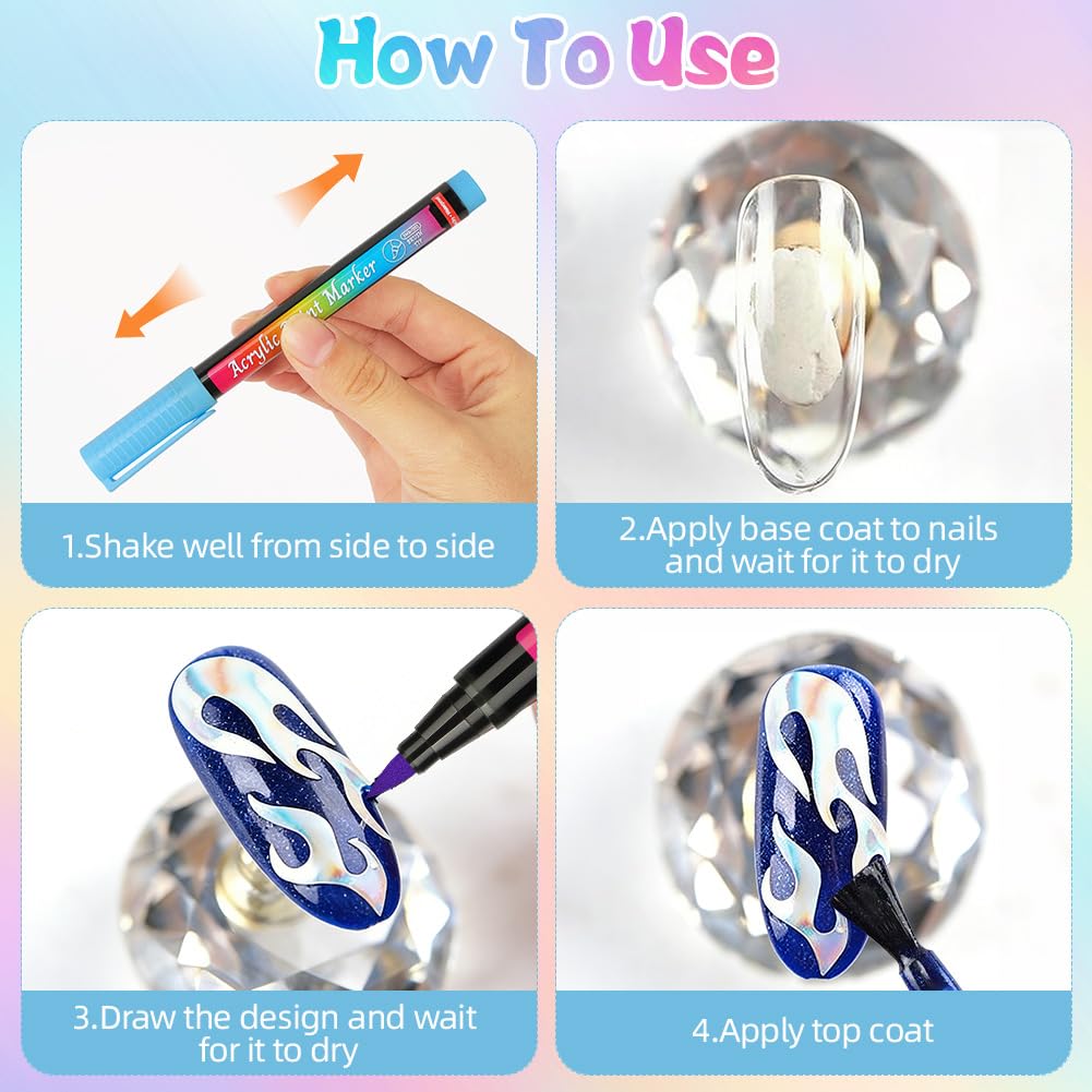 12 Farben Nagellack Stift Set, Nailart Graffiti-Stift, Nagelzeichenstift, 3D Nagelkunststift DIY Linie Nagelkunst-Graffiti, Wasserfeste Schnelle, für Maniküre Mädchen Frauen Zuhause, Reisen(D)