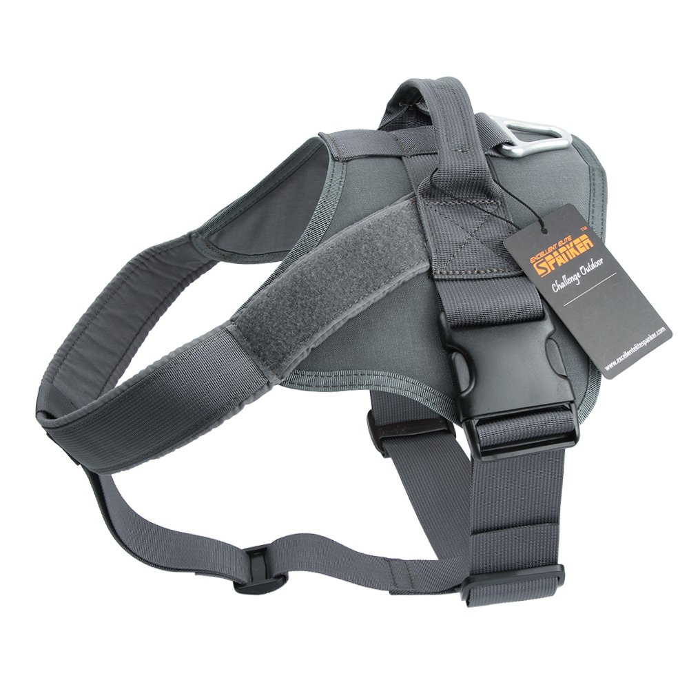 EXCELLENT ELITE SPANKERTactical Dog Harness Military Patrol Harness No-Pull Service Dog Vest Military Dog Vest Adjustable Training Working Dog Vest with Handle for Medium Large Dogs(Grey-L)