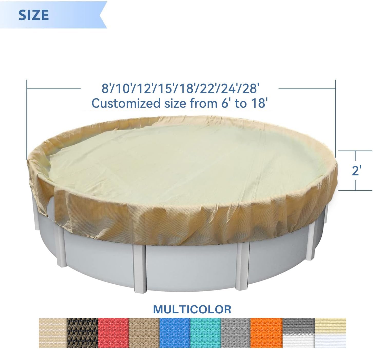 E&K 19' Round Pool Cover for 15' Above Ground Pools Winter Aboveground Round Swimming Pool Cover Safety Protection Tarp Heavy Duty, Beige
