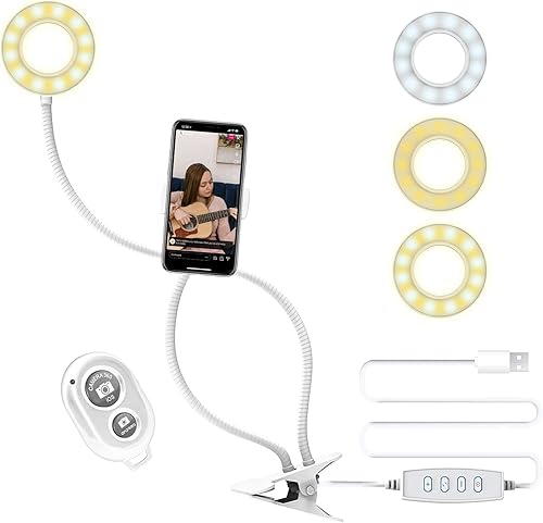 Miniatura 10 de Acuvar Kit de vlogging de luz LED Pro para iPhoneAndroid iPad Tablet y cámara con trípode de 50 pulgadas, soporte para teléfono y tableta, micrófono