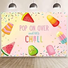 MEHOFOND 7x5ft Summer Popsicle Banner Decorations, Pop On Over and Lets Chill Backdrop, Colorful Sprinkles Happy Birthday Party Decor, Rainbow Pop Baby Shower Party Banner Cake Smash Photo Props