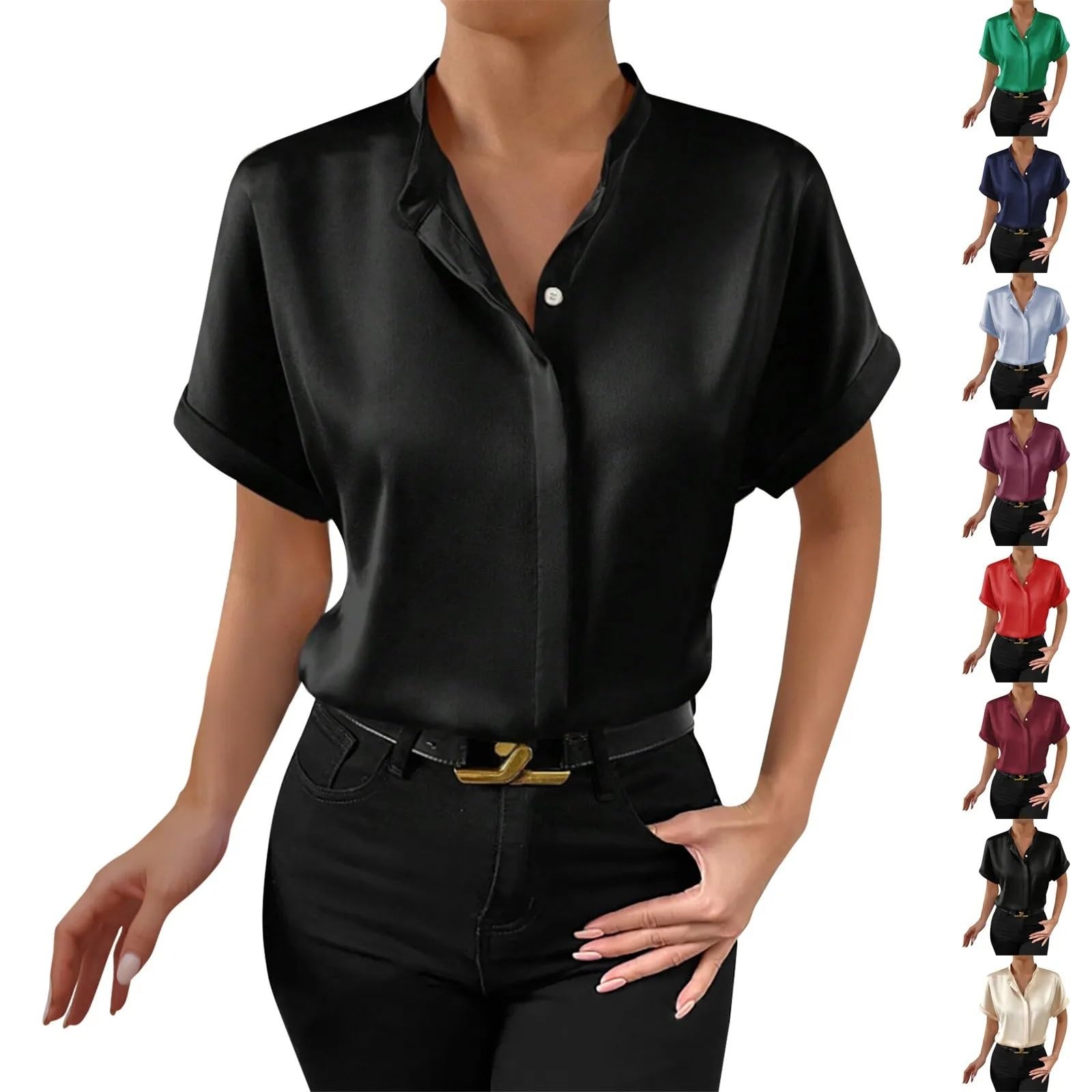 Copricostume Donna Camicia Da Donna Tinta Unita Elegante Scollo A V. Stand | Camicetta da donna for spostamenti formali a maniche corte