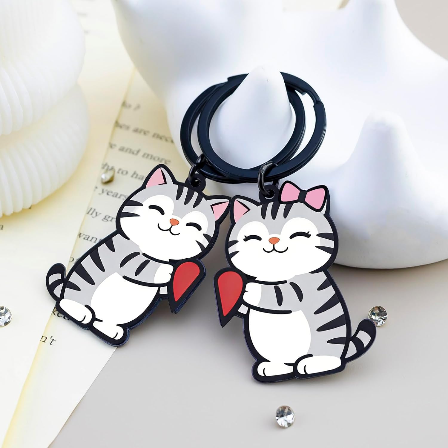 2 Pcs Matching Keychains For Couples Cat Keychain Cute Couple Gifts image 3