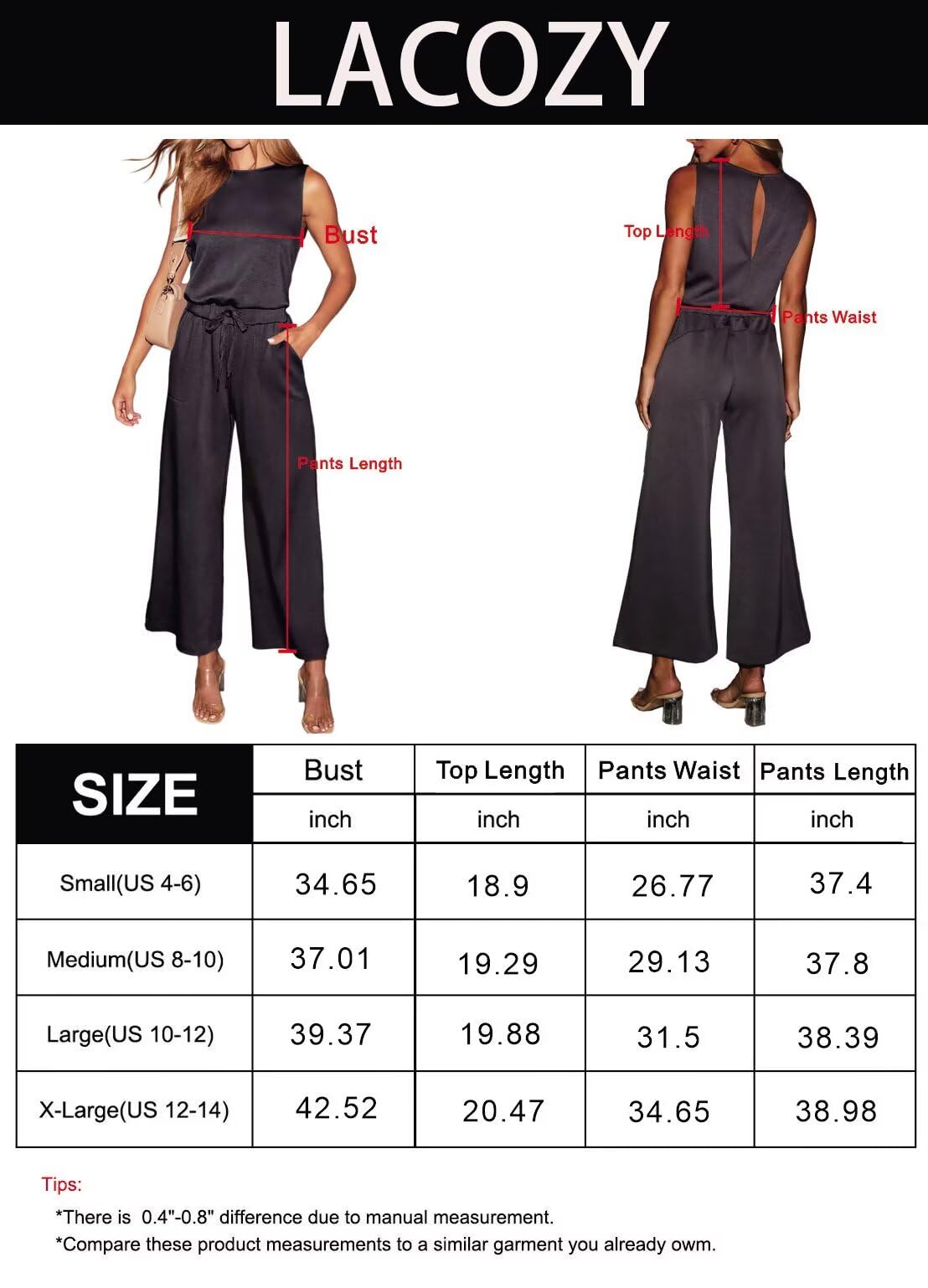 LACOZY Damen Sommer Jumpsuit Overall Ärmellos Casual Strampler Playsuit Einteiler Straight Leg Jumpsuits mit Taschen