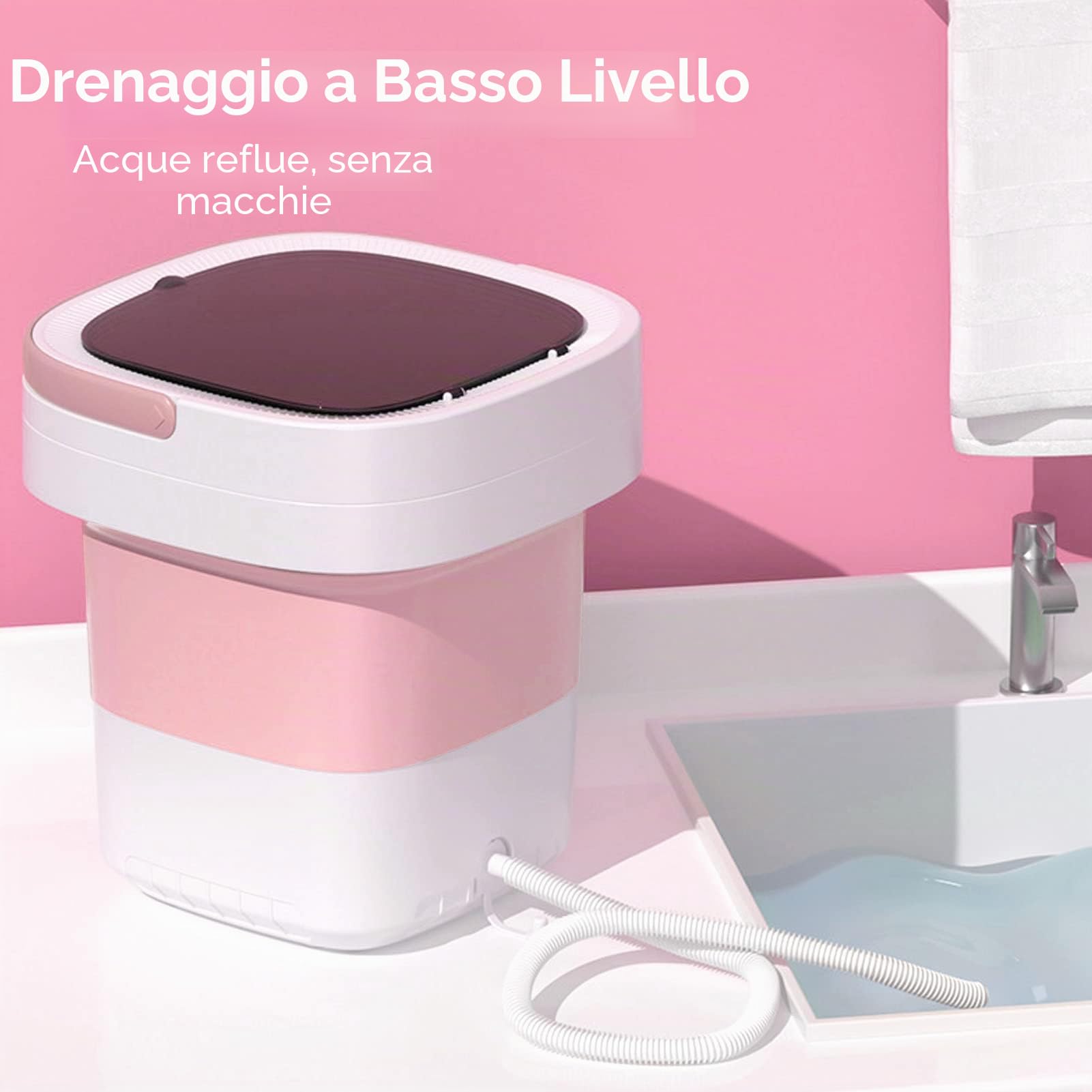 YUYTE Lavatrice Portatile, Mini Lavatrice Pieghevole da 7,5 Litri e Centrifuga Piccola Lavatrice Pieghevole per Campeggio, Camper, Dormitorio, Viaggi, Lavanderia da Viaggio (Rosa)