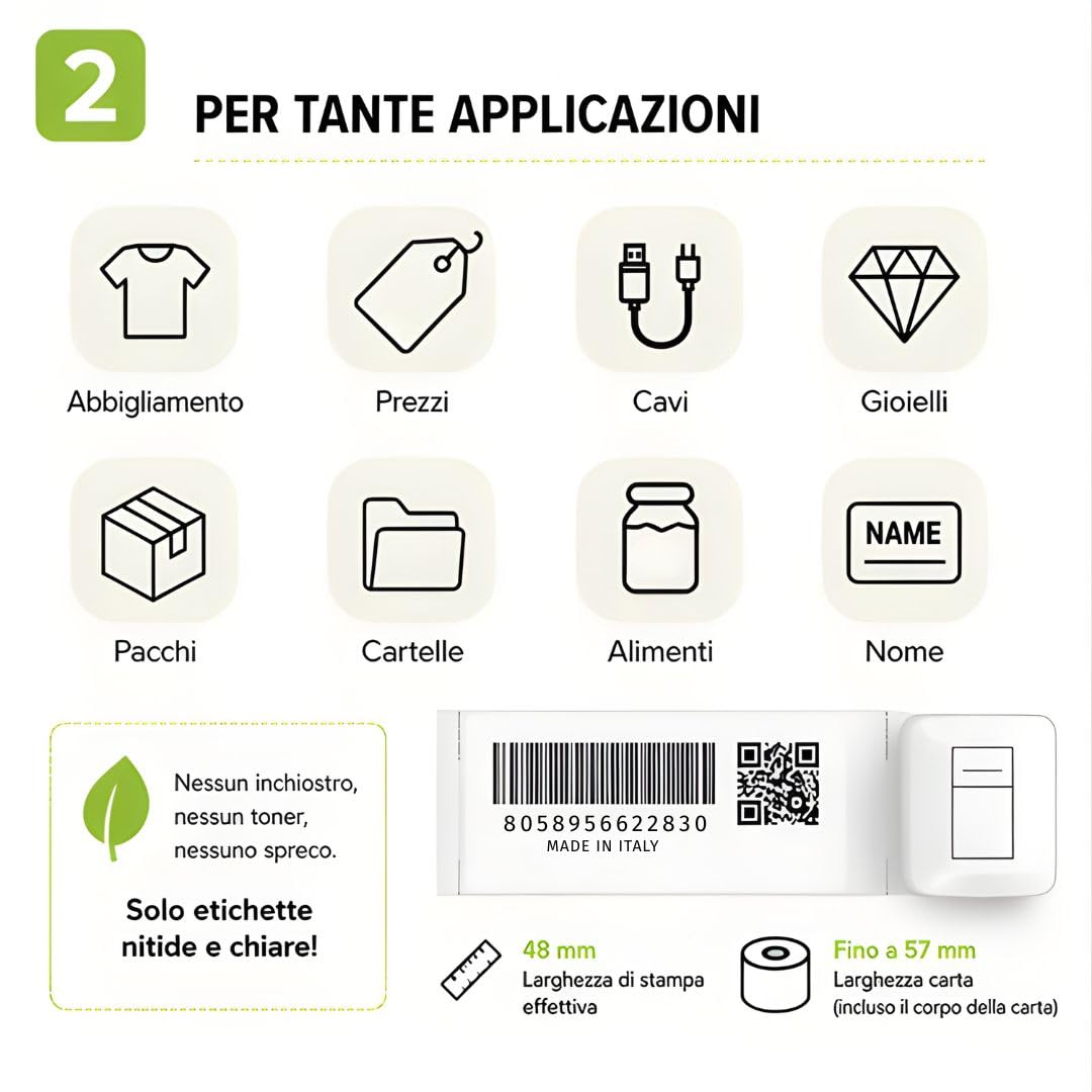 Techly 622830 Mini Etichettatrice Stampante Termica Bluetooth C/Display Portatile Ricarica USB-C™ Bianco
