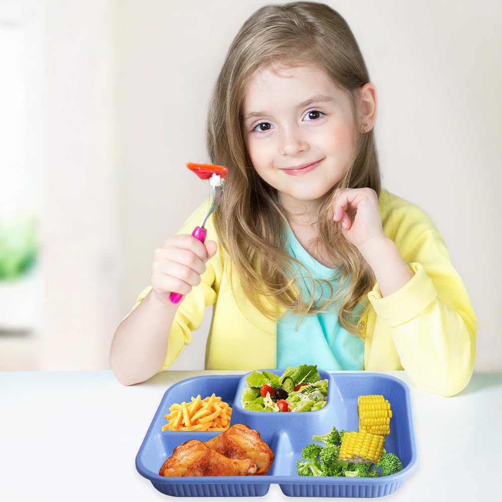 4 piatti divisi con suddivisione, 4 scomparti, piatti menuali, riutilizzabili, piatti da spuntino, stoviglie infrangibili per adulti e bambini (27 cm)