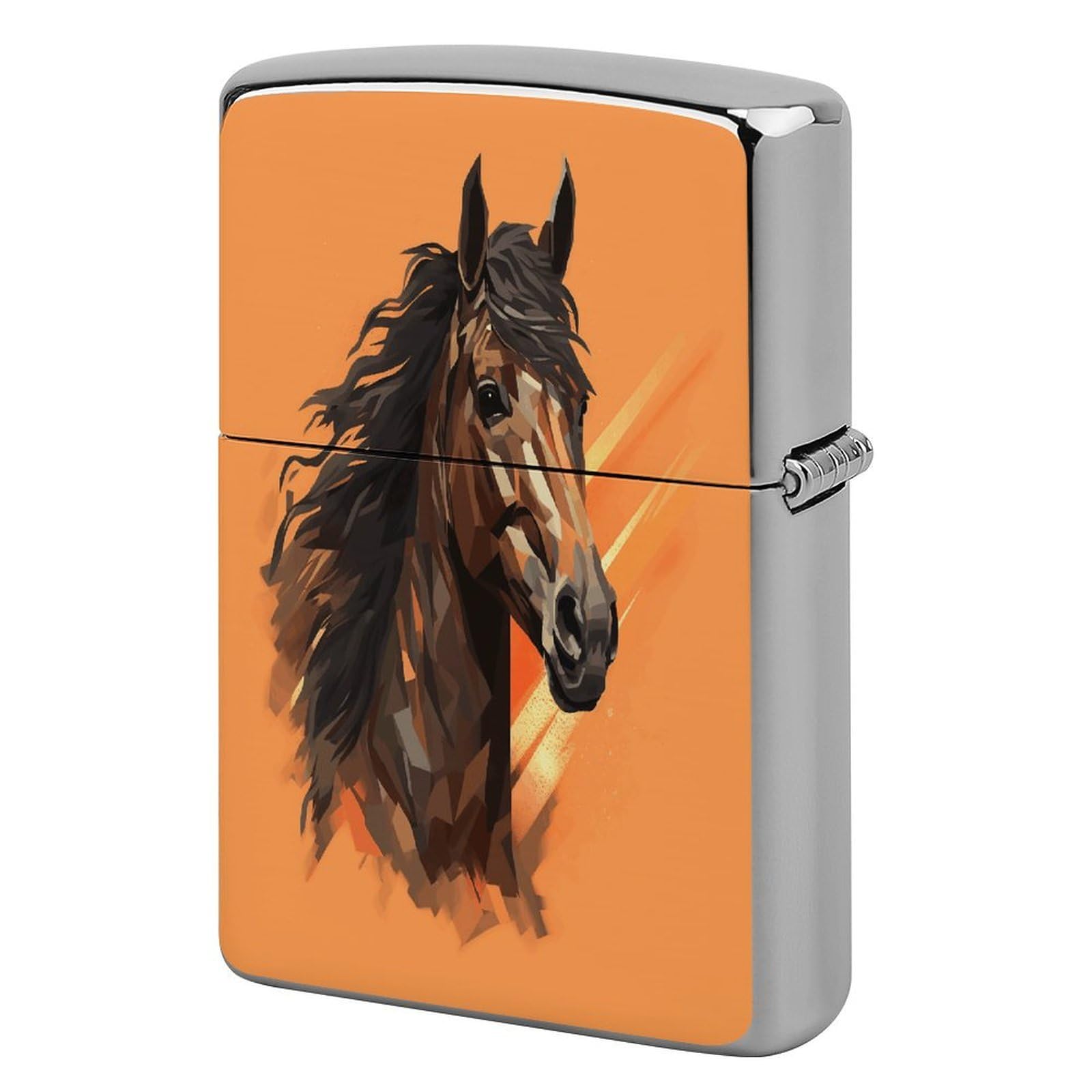 Fekiloot Style Orange Background With Horse Head Lighter Case Cover Metal Lighter Case