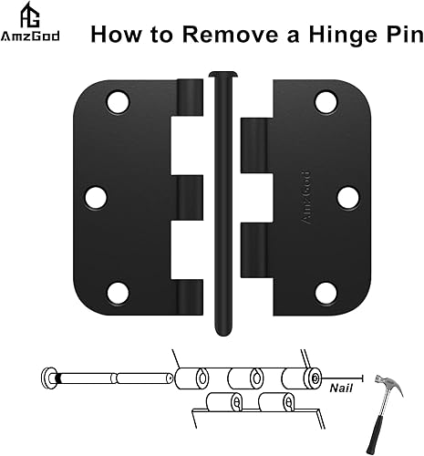 Vista 26 de Bisagras de puerta color negro mate, paquete de 108 bisagras negras para puerta de 3.5 pulgadas, bisagra de puerta interior redondeada con esquinas