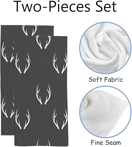 Miniatura 2 de Juego de 2 toallas de baño de mano para baño, color gris oscuro, cuernos de ciervo, toalla absorbente de agua, poliéster suave para cocina,