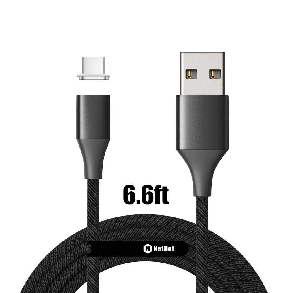 NetDotGen10 USB-C Nylon Braided Magnetic Fast Charging Cable Charger Type C Compatible with Type-c Device with Side LED 6.6ft