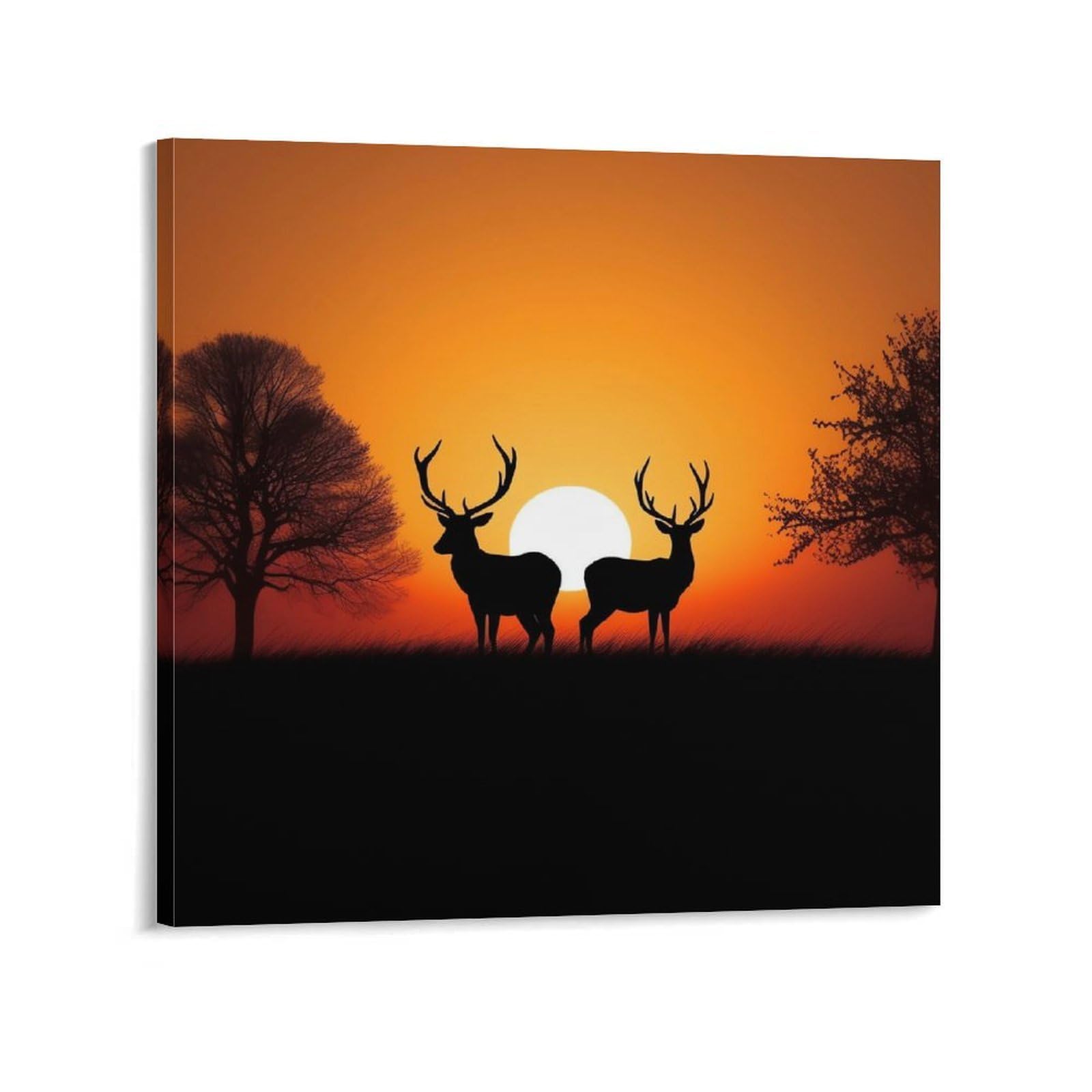Nature Sunset Deer Canvas Wall Art for Bedroom 24x24inch(60x60cm) Canvas Prints Artwork for Walls Modern Picture Artwork Painting for Living Room Aesthetic Wall Paintings for Bathroom Kitchen Office D