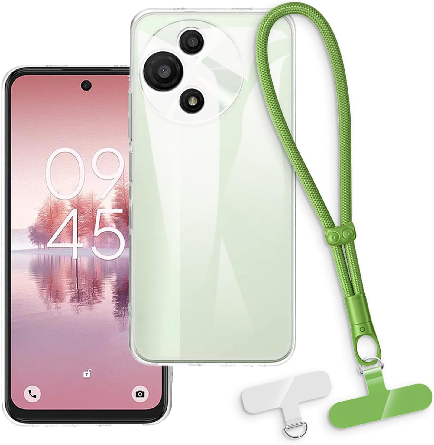 2-in-1 Protective Case and Wrist Strap Compatible with TCL NXTpaper 5G Junior Phone Cover with Detachable Lanyard, Anti-Slip Anti-Loss Grip Handle (Clear + Green)