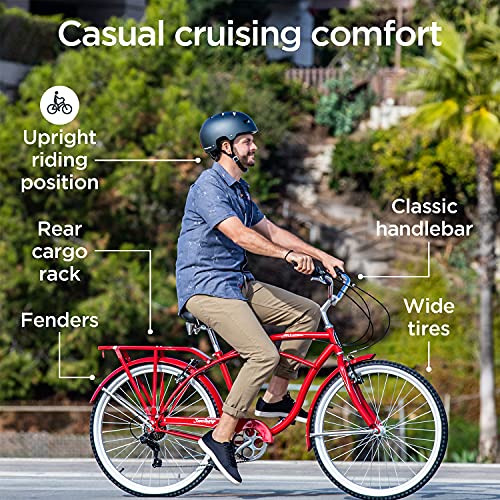 Schwinn Sanctuary 7 Comfort Beach Cruiser Bike for Adult Women Men, 7-Speed Drivetrain in Retro-Styled Steel Step-Through or Step-Over Frame, 26-Inch Wheels, With Front & Rear Fenders, Rear Cargo Rack - Image 4