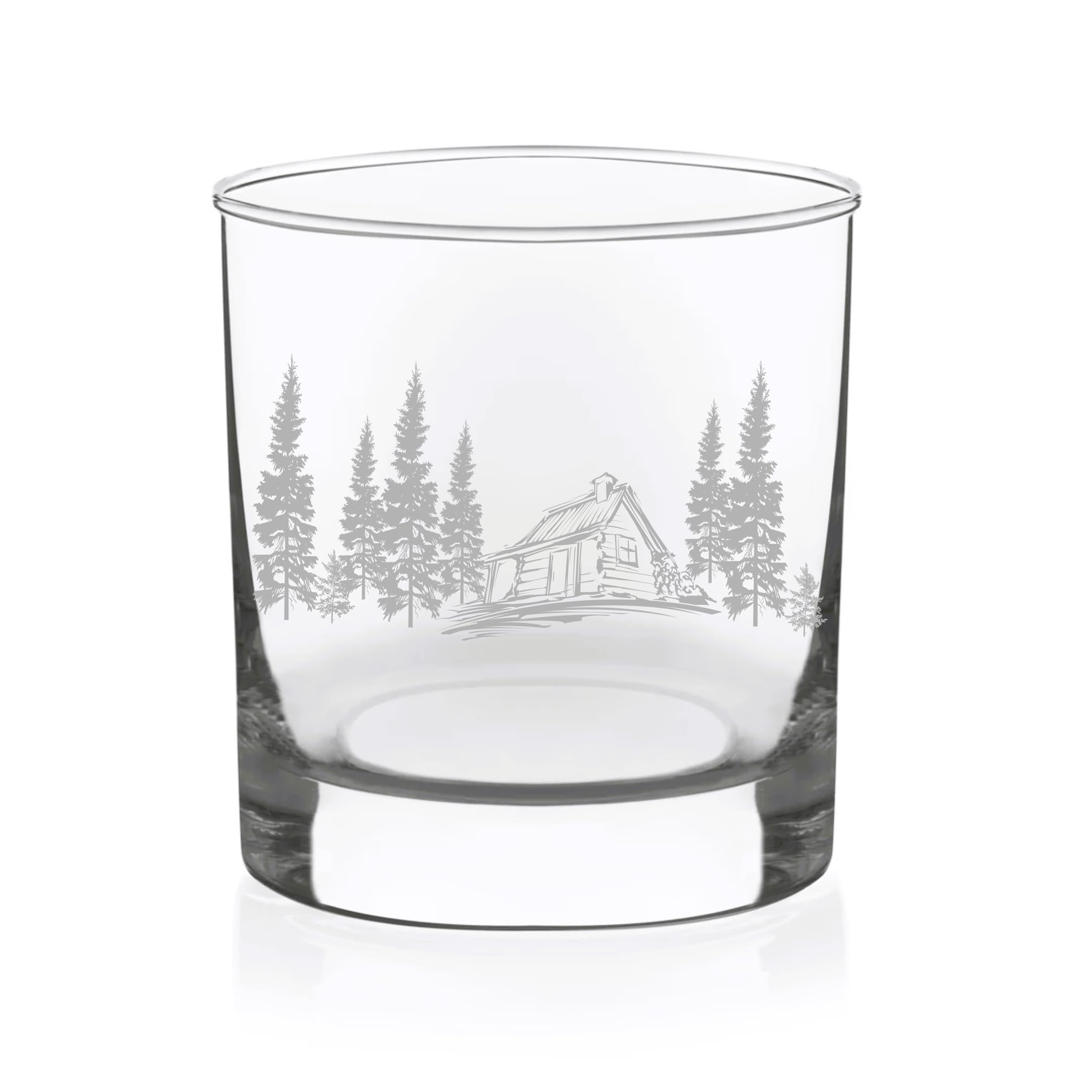 C M Cabin in the Woods Whiskey Rocks Glass - 11 oz Clear Glass - Cabin Themed Gift for Men and Women