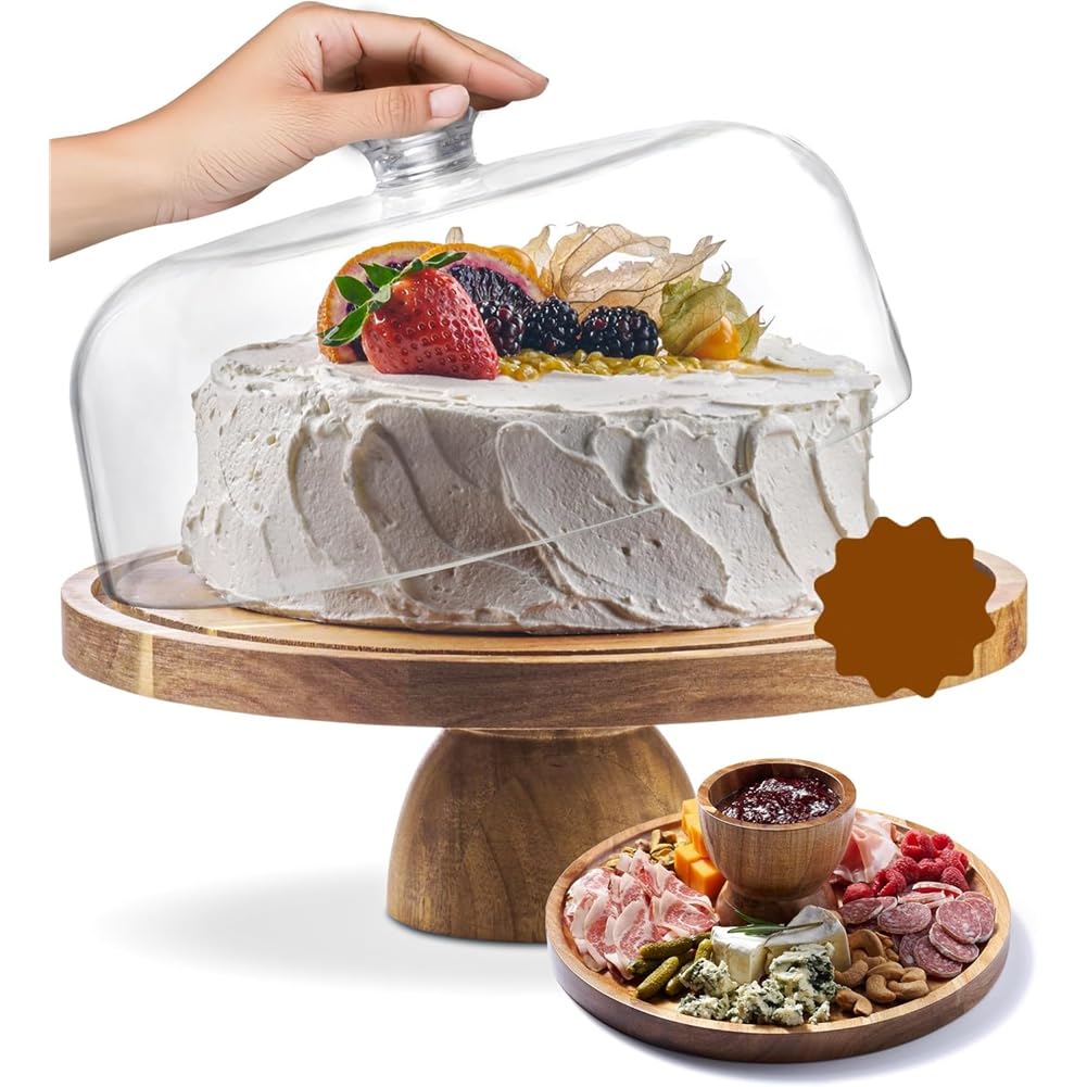 UDSKNV[KSL Holiday Hosting Essential Wood Cake Stand-Fruit Tray Dessert Display& Charcuterie Board Round Tray Holder