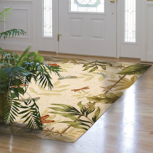 Homefires Butterflies And Dragonflies 5-Feet By 7-Feet Indoor Outdoor Hand Hooked Area Rug, Beige #TOP1