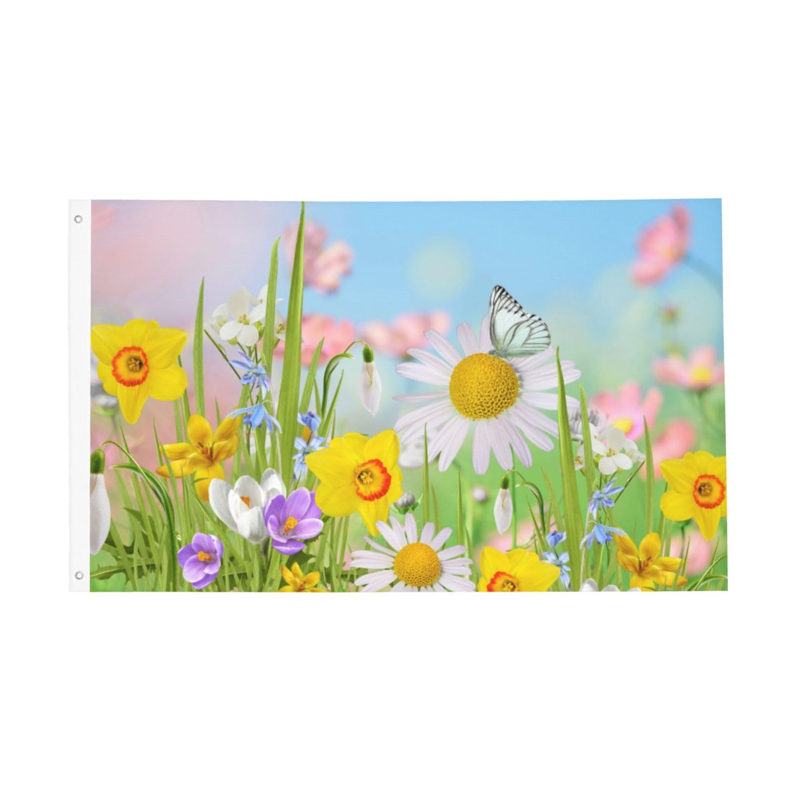 Fiokroo Spring Flowers Chamomile Floral And Butterfly Flag 3x5 Ft Outdoor Polyester Garden Flag Double Sided Banner For Yard Lawn Porch Balcony Home Decorations