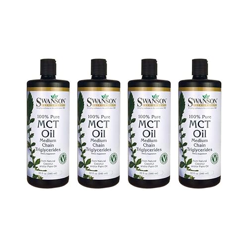 Swanson Triglicéridos de cadena media de aceite Mct 100% puro, 0.49 oz, 32 onzas líquidas, paquete de 4
