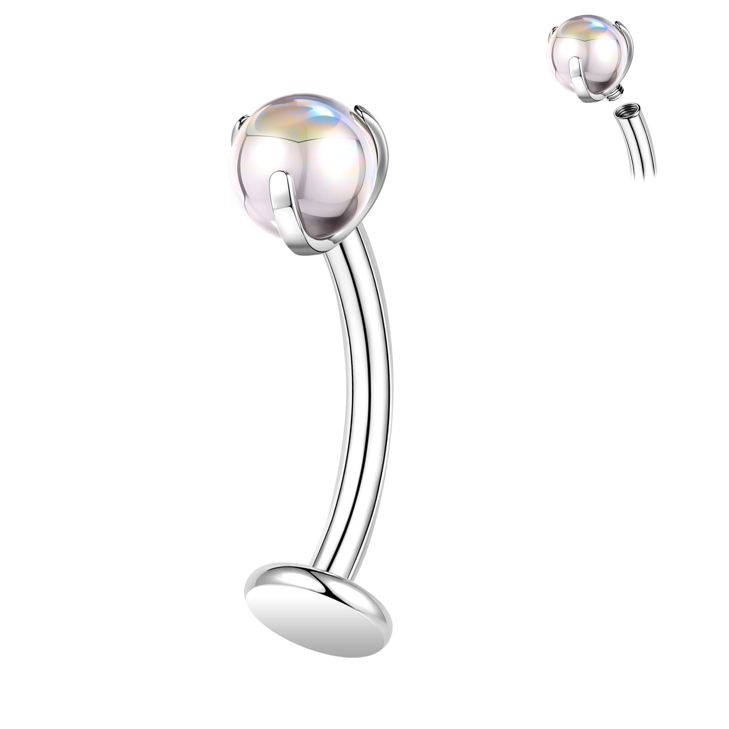 ZS ASTM F136 - Piercing para ombligo de titanio con piedras coloridas de 14 g, 6/8/10/12/14 mm, rosca interna, barra larga para ombligo, piercing de ombligo con parte trasera plana