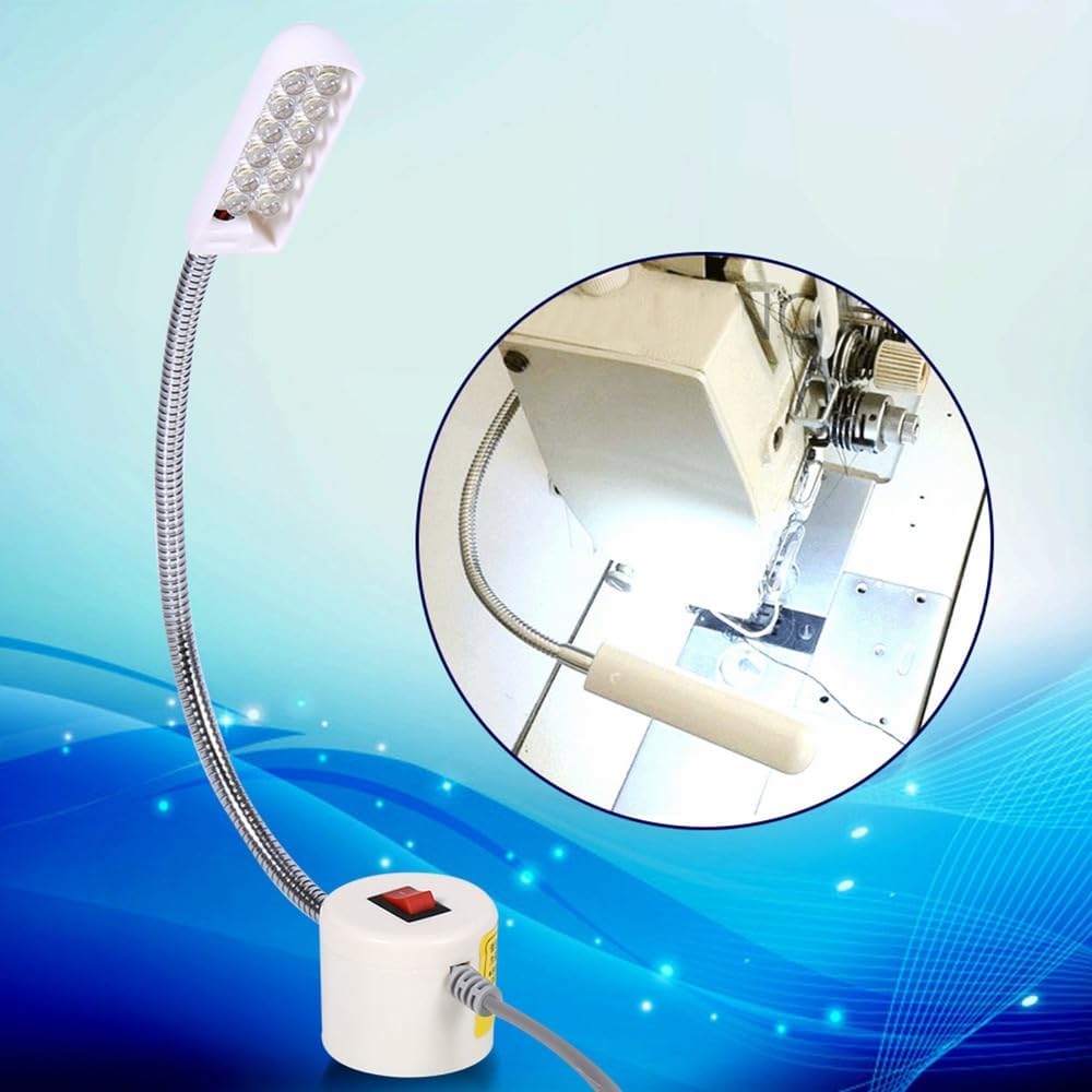 Anu Limen Sewing Machine Light, 12 LED Gooseneck Lamp, Magnetic Base, AC 110-250V