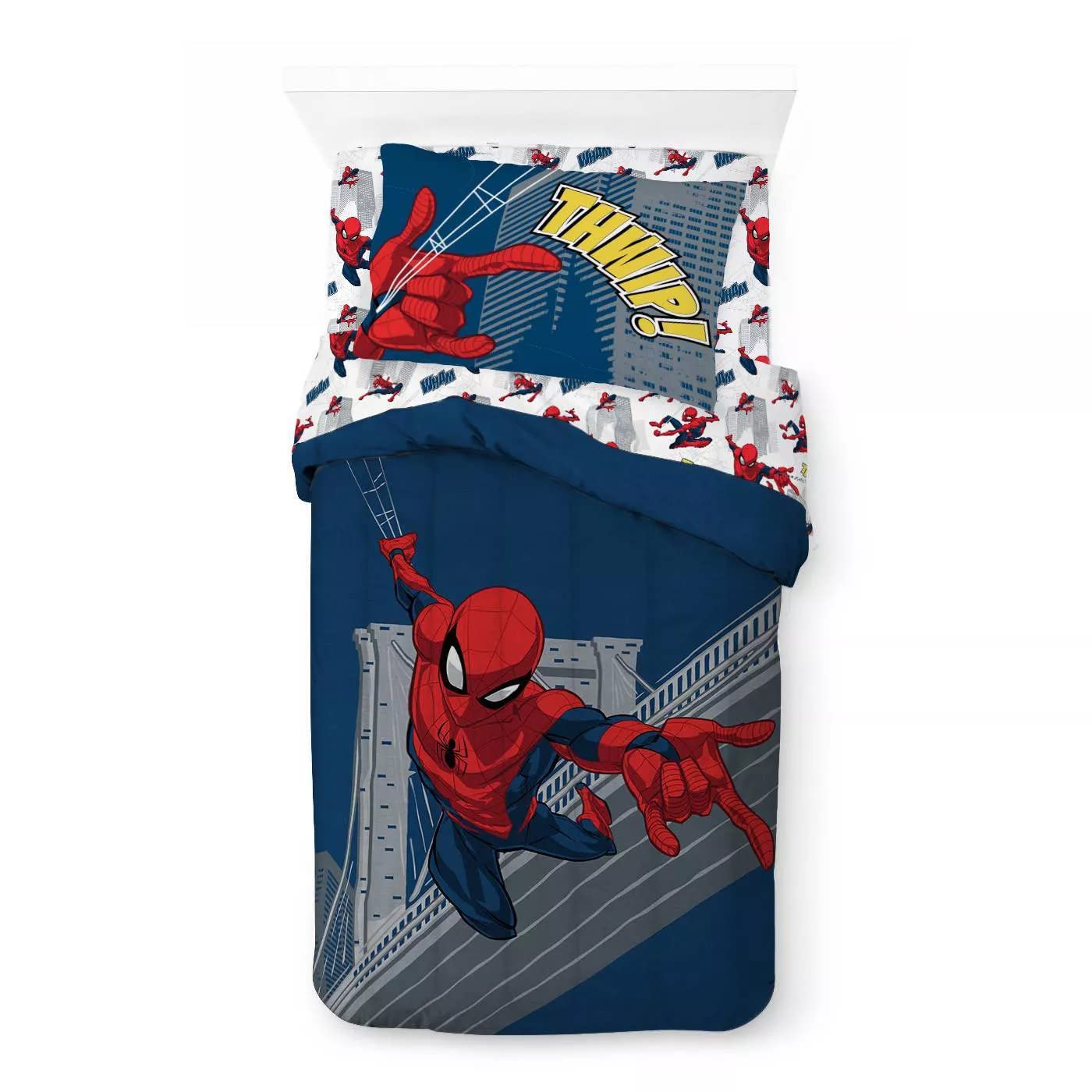 Photo 1 of Spiderman Twin Reversible Comforter and 3 Piece Twin Sheet Set with Pillow Buddy