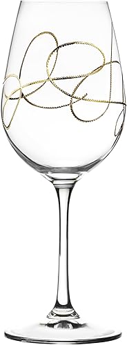 Miniatura 2 de Barski Vino, copa, vasos, cristal de cristal, juego de 4, con diseño de cadena de oro, hecho en Europa, 14 oz.