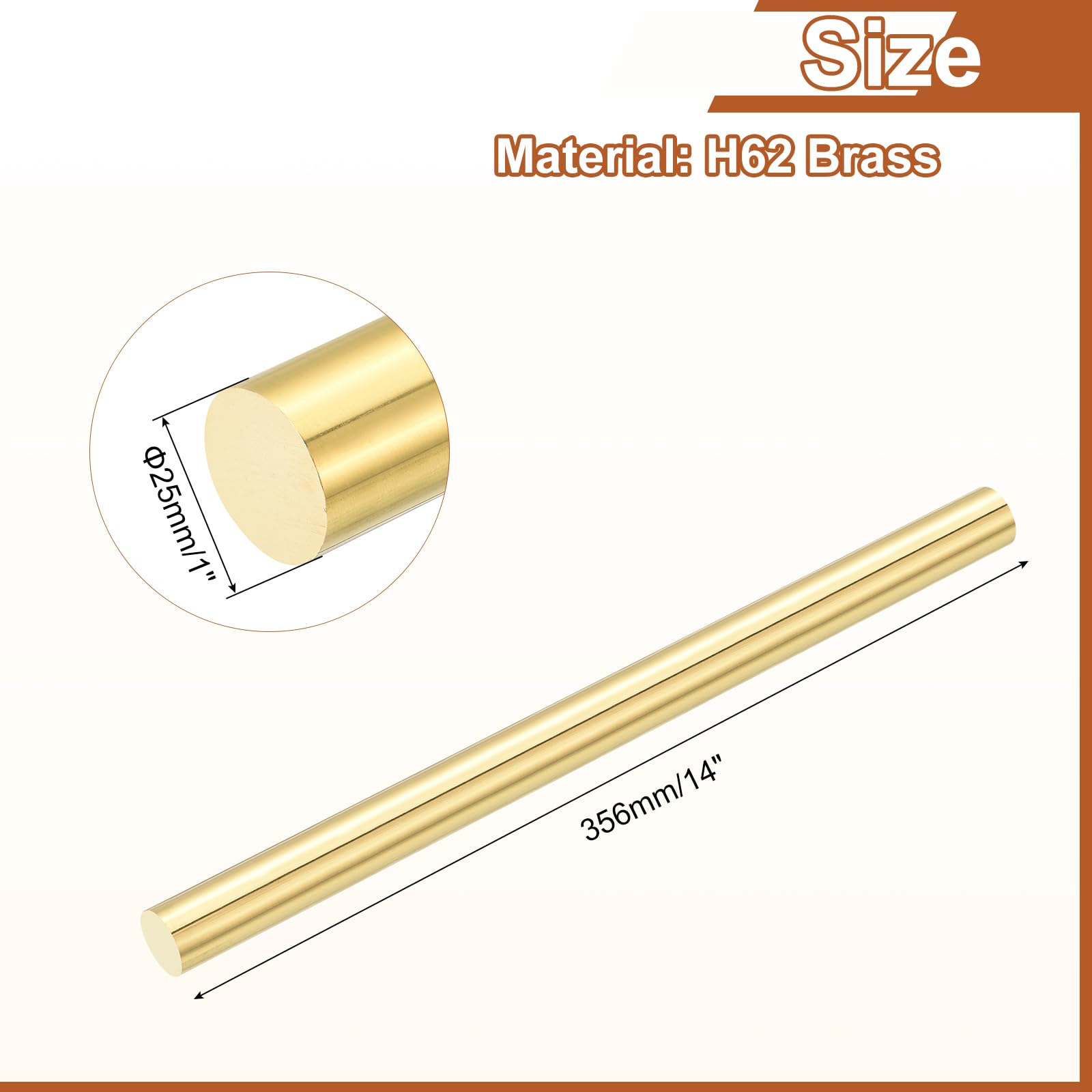 QUARKZMAN 1"(25mm Diam Astone Solido Tondo In Ottone Lunghezza 14"(356mm