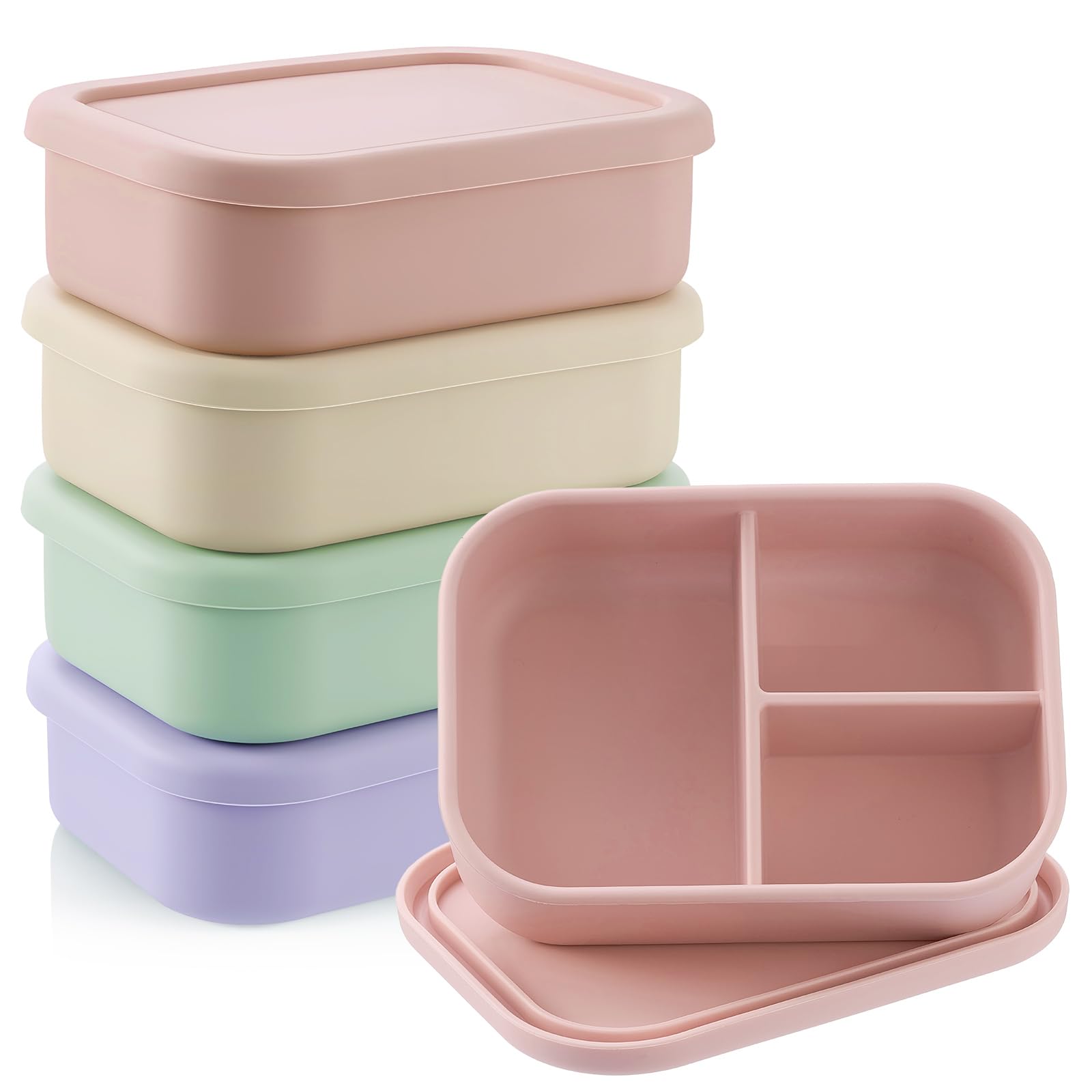 Boîte à bento en silicone – Récipient à déjeuner réutilisable, 2 compartiments, passe au micro-ondes, au lave-vaisselle, au congélateur – Parfait pour les adultes, préparation des repas respectueuse