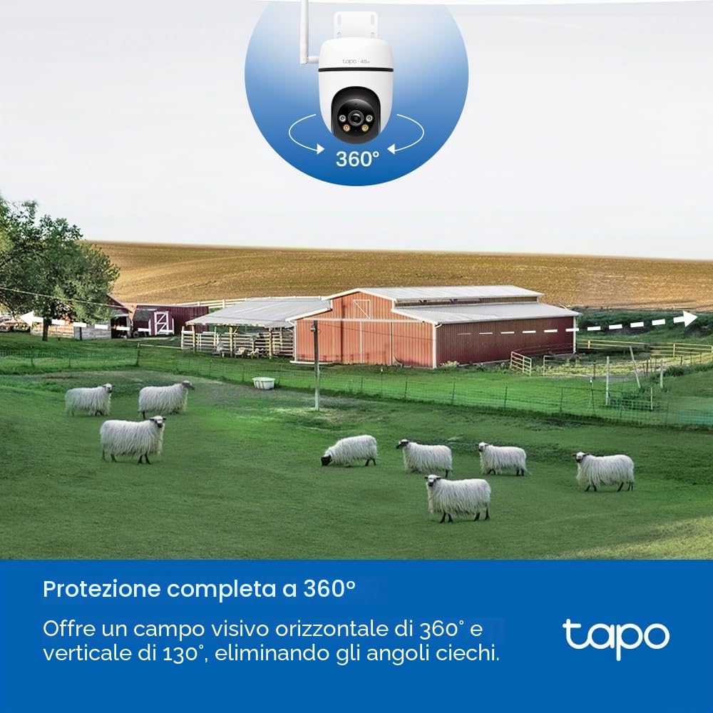 Tapo Telecamera di sicurezza esterna Pan/Tilt 4G LTE C501GW, senza bisogno di WiFi, Full HD 1080P, tracciamento del movimento a 360°, nessun costo mensile, rilevamento AI, visione notturna a colori