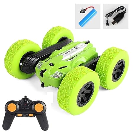 VGRASSP Double Flip 360 Degree Drift Stunt Racing Car Toy for Kids - Off Road Vehicle - 4WD RC Car with LED Headlights (Green)